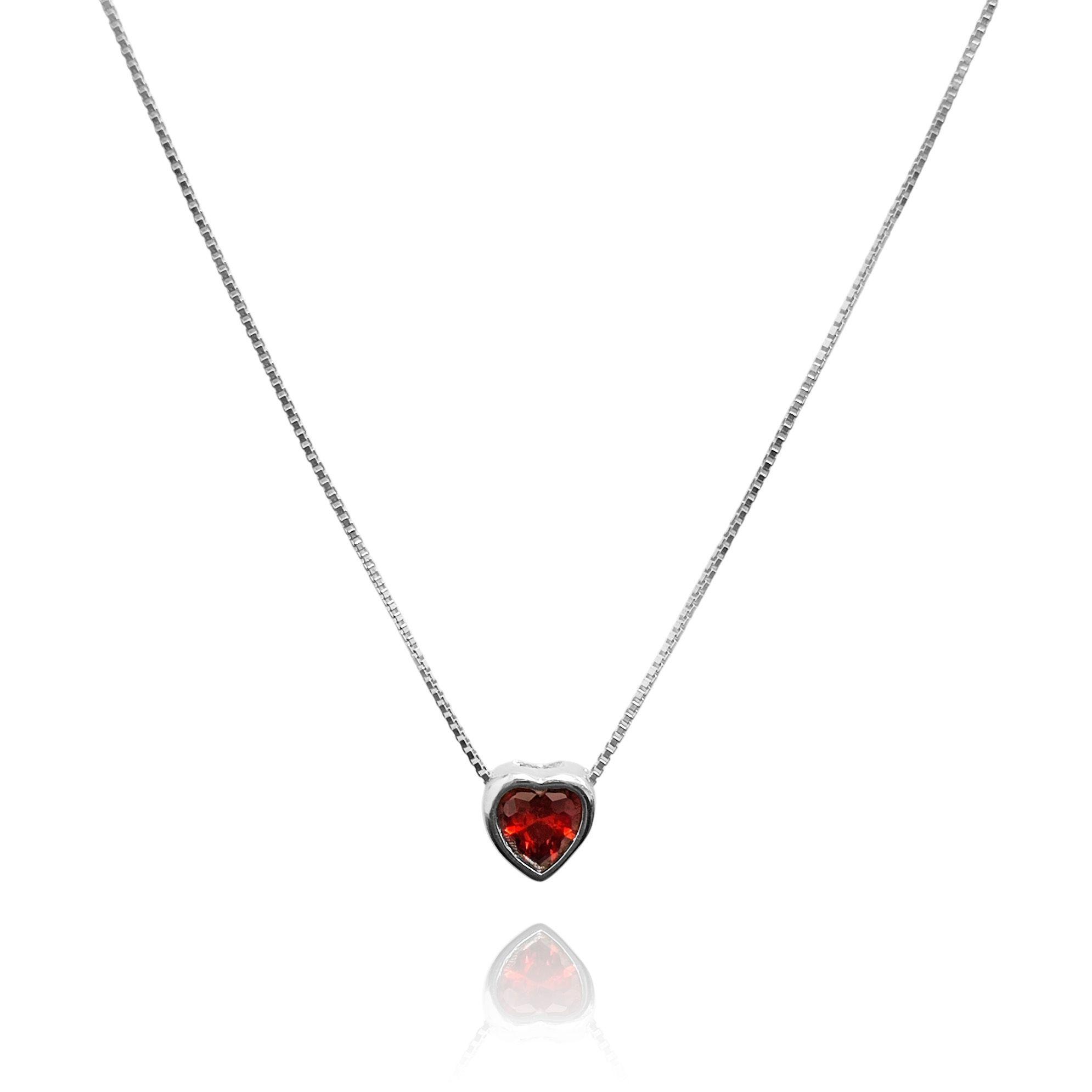 Collar Punto De Luz Corazón Rojo Plata Fina 925-0