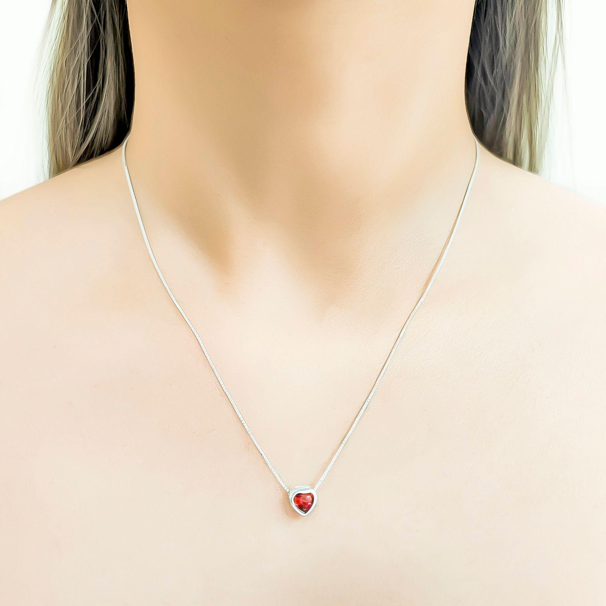 Collar Punto De Luz Corazón Rojo Plata Fina 925-1