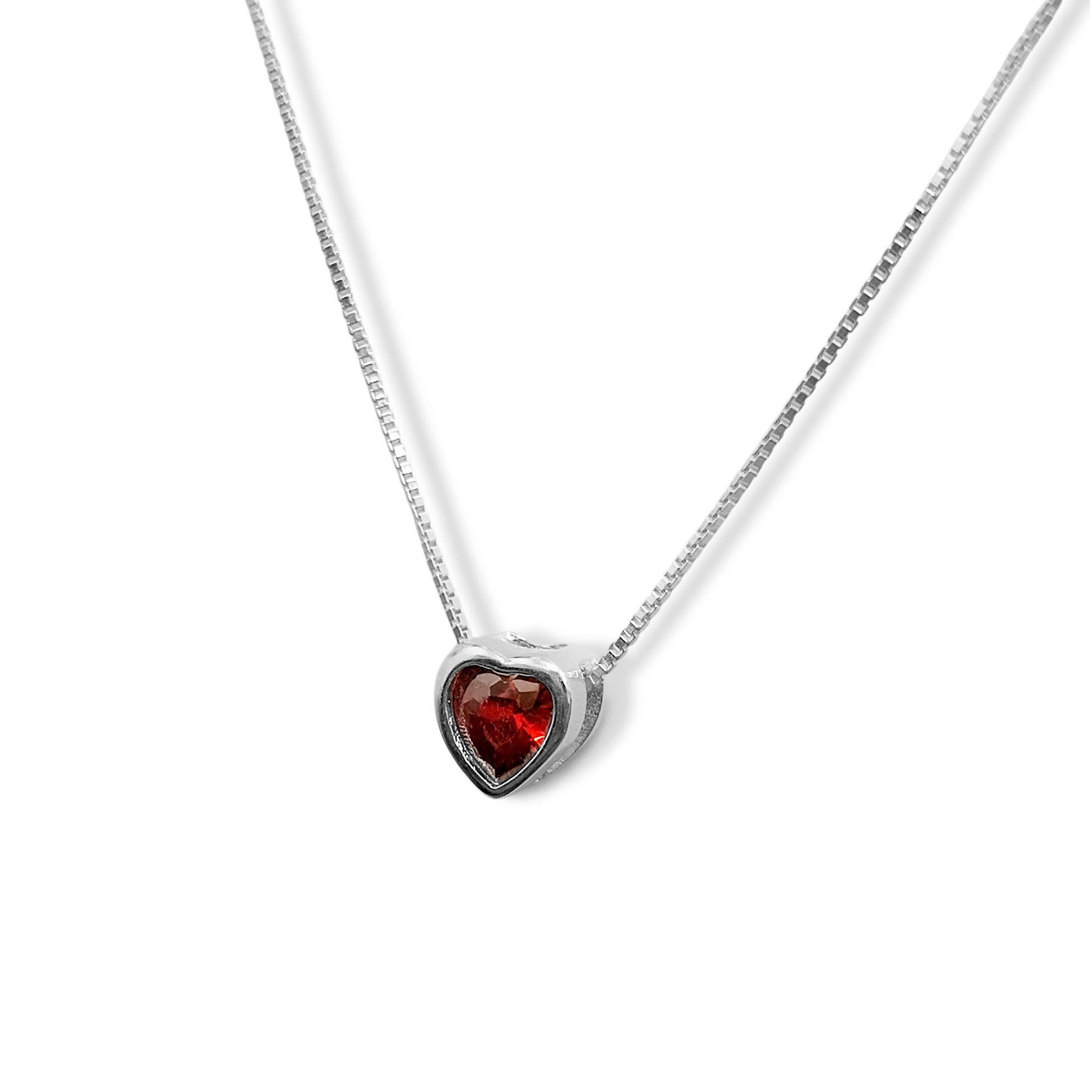 Collar Punto De Luz Corazón Rojo Plata Fina 925-2