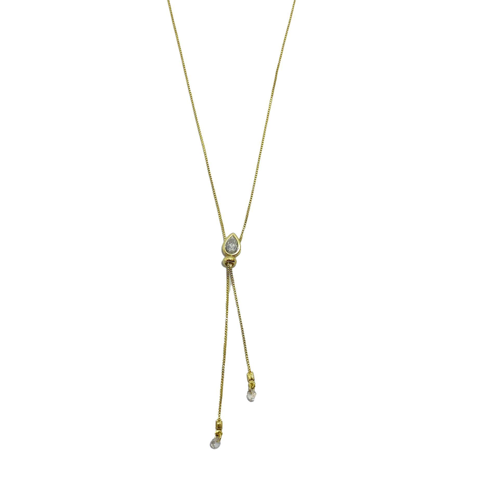 Collar Punto De Luz Gota Circón Blanco Ajustable Enchapado Oro 18K-0