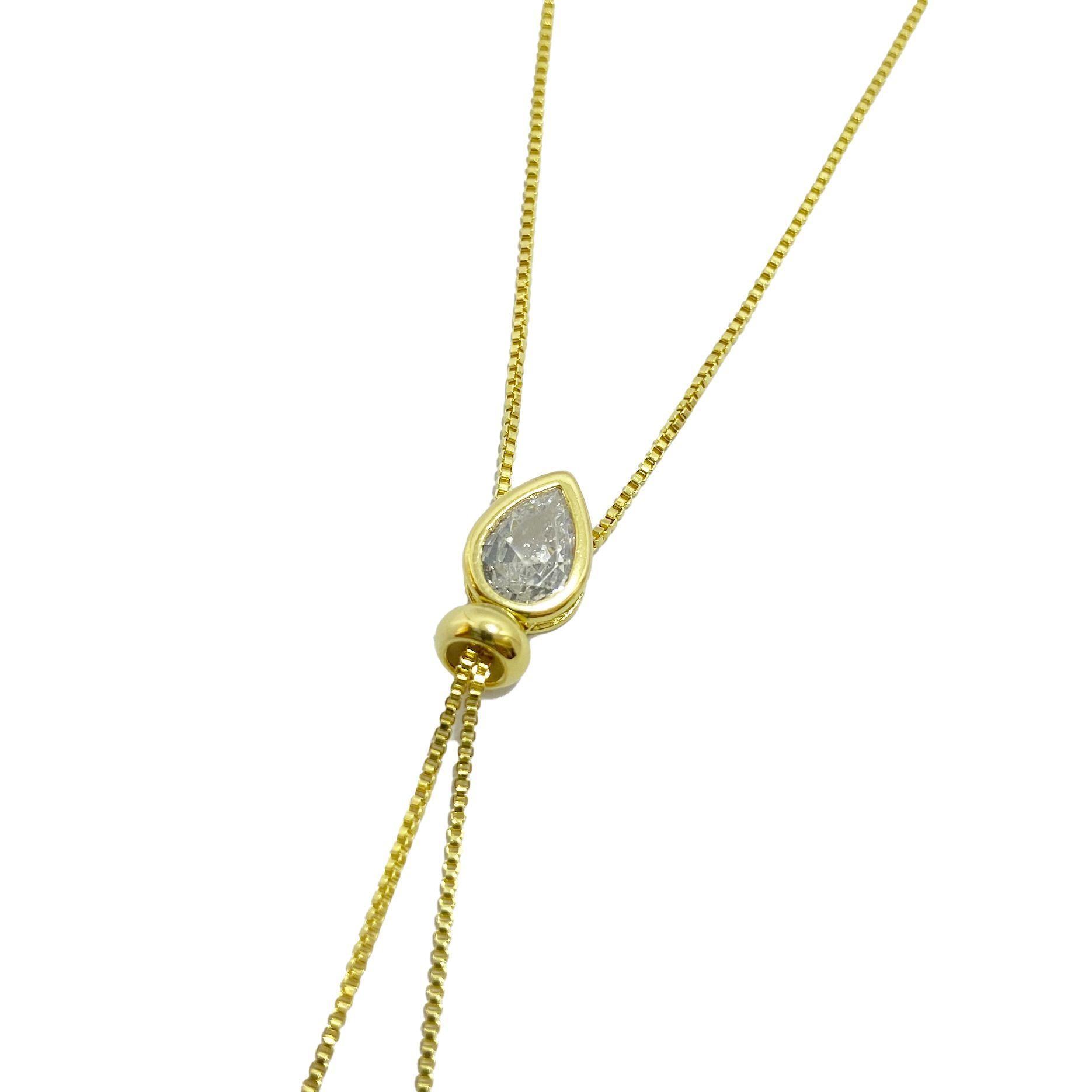 Collar Punto De Luz Gota Circón Blanco Ajustable Enchapado Oro 18K-1