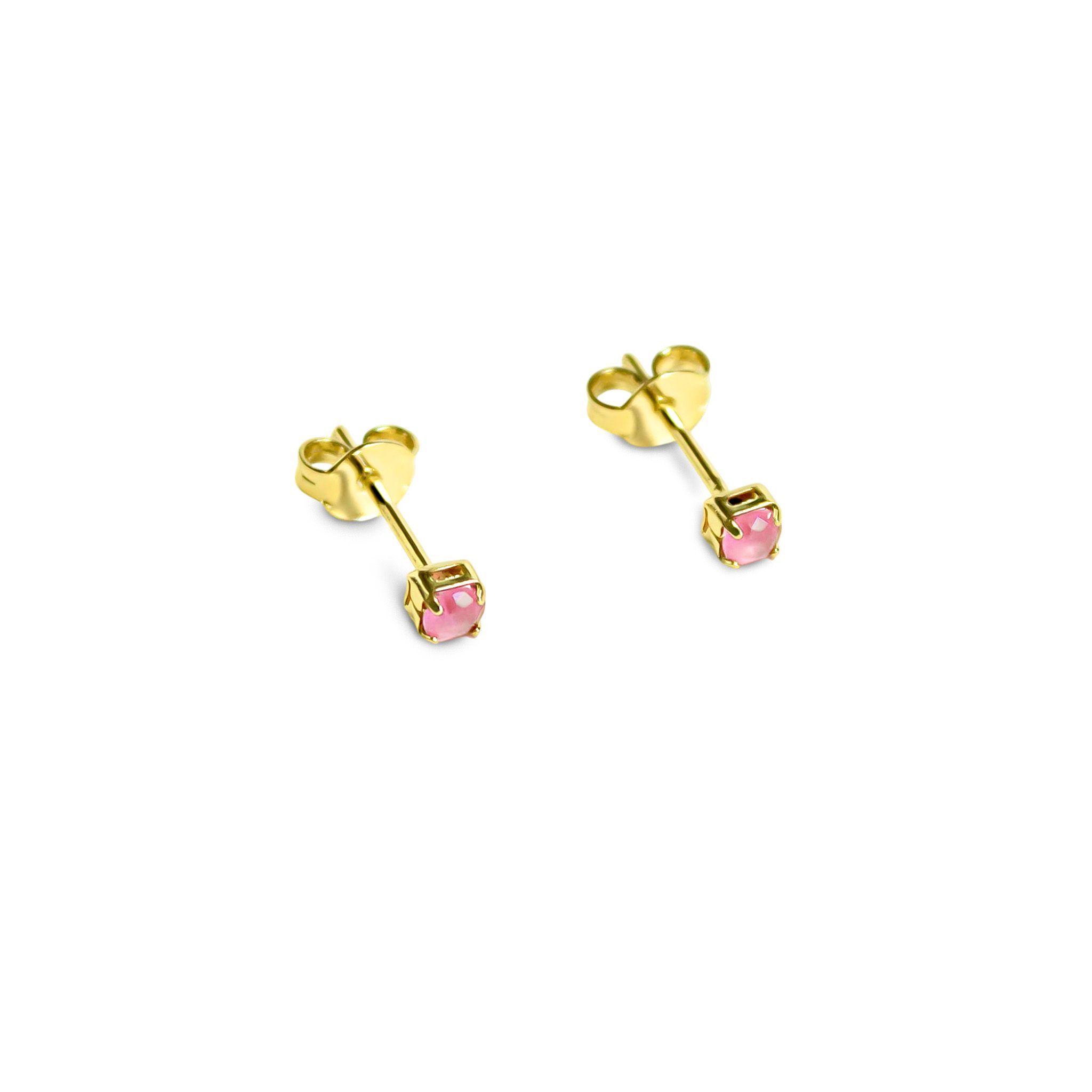 Aros Circón 2mm Rosado Enchapado Oro 18k-2
