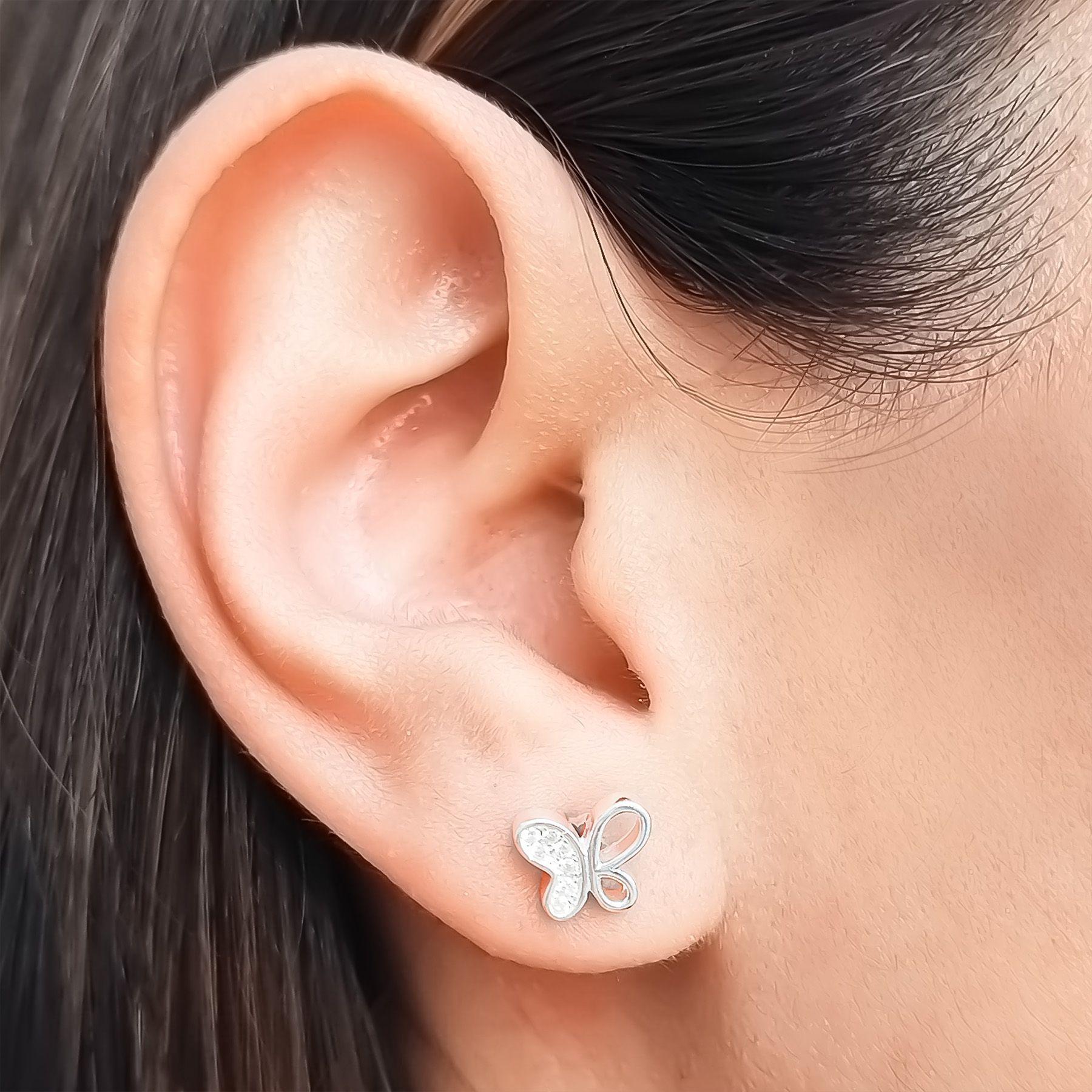 Aros Mariposa Mini Circón Plata Fina 925-3