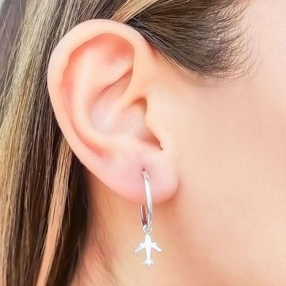 Aros Argolla Colgante Avión Plata Fina 925-2