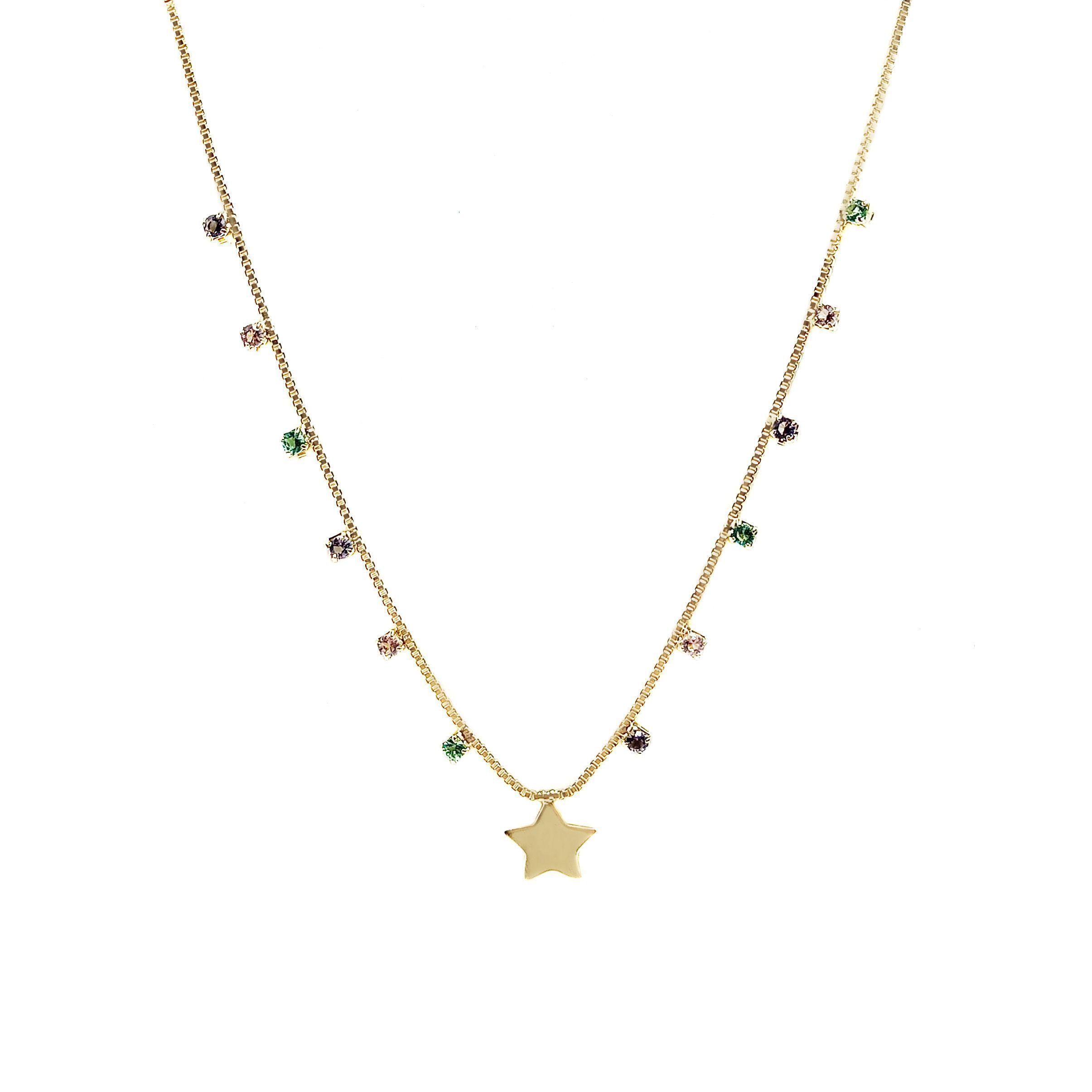 Collar Circones Colores Estrella Enchapado Oro 18K 50cm-2