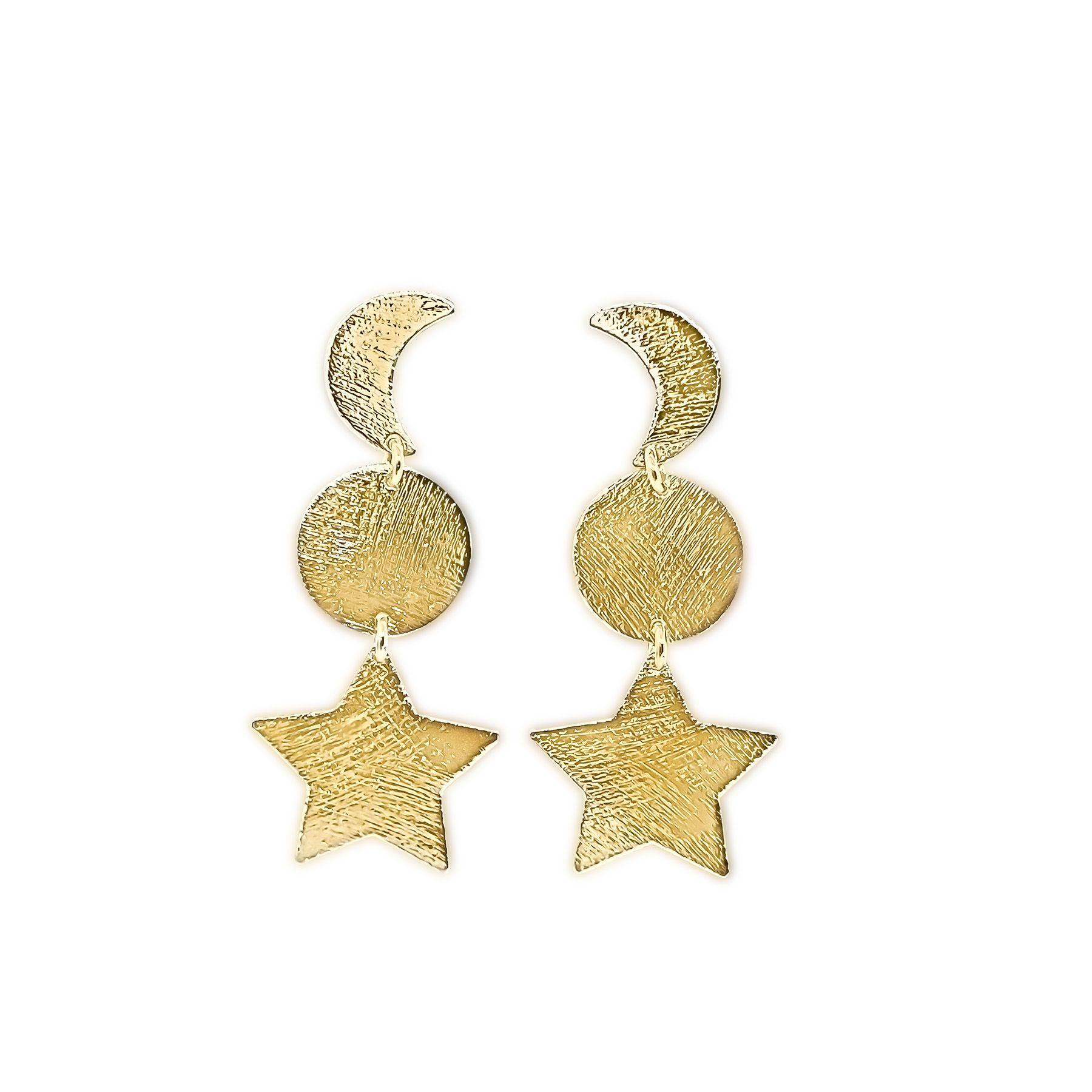Aros Luna Sol Estrella Enchapado Oro 18K-0