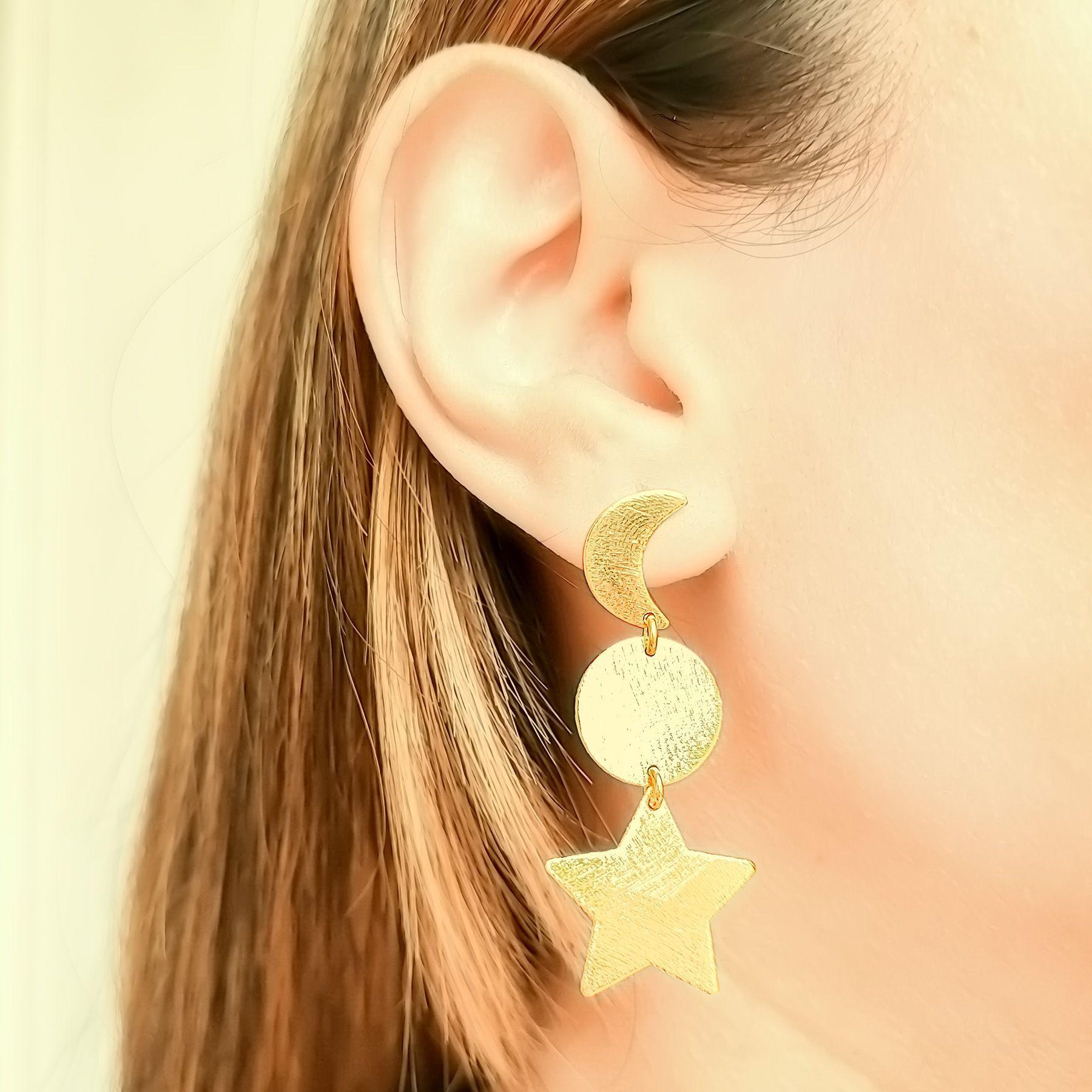 Aros Luna Sol Estrella Enchapado Oro 18K-1