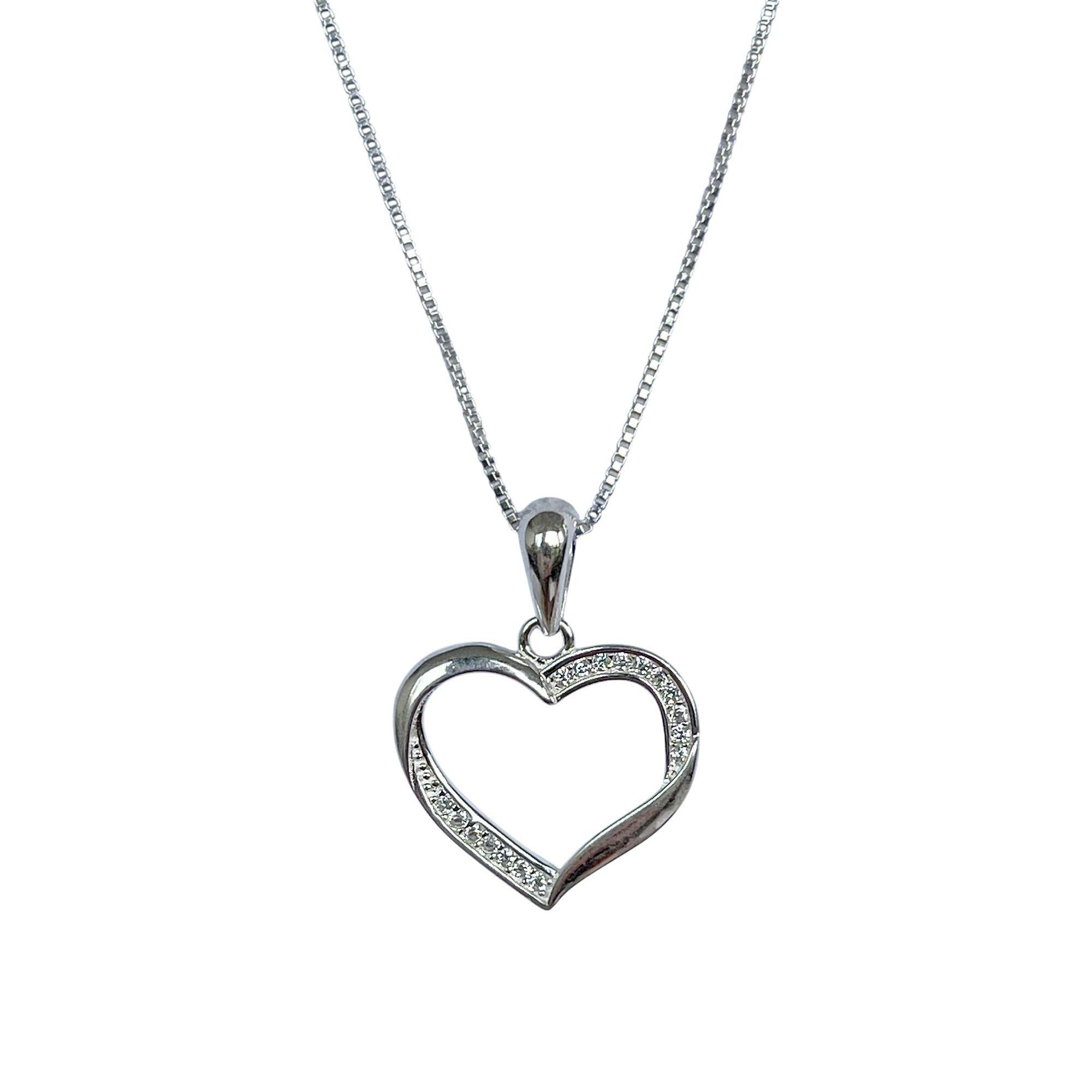 Collar Corazón Calado Circón Blanco Plata Fina 925-2