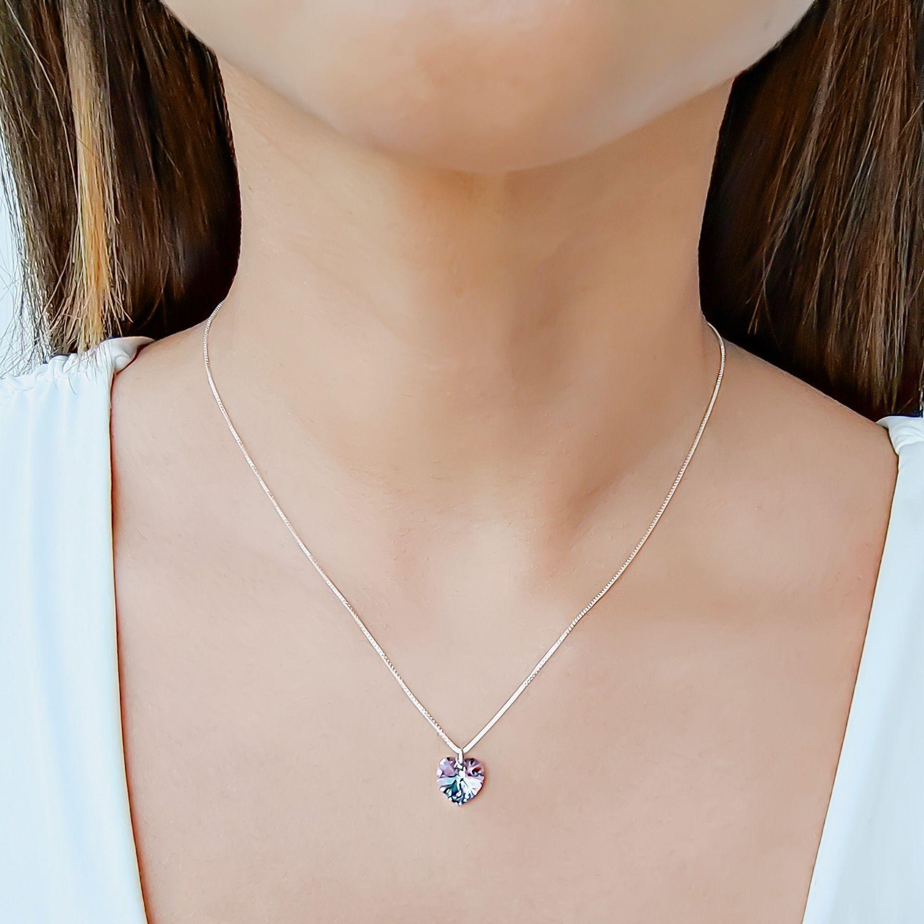 Collar Corazón Cristal Austríaco Vitrail Claro Plata Fina 925-3