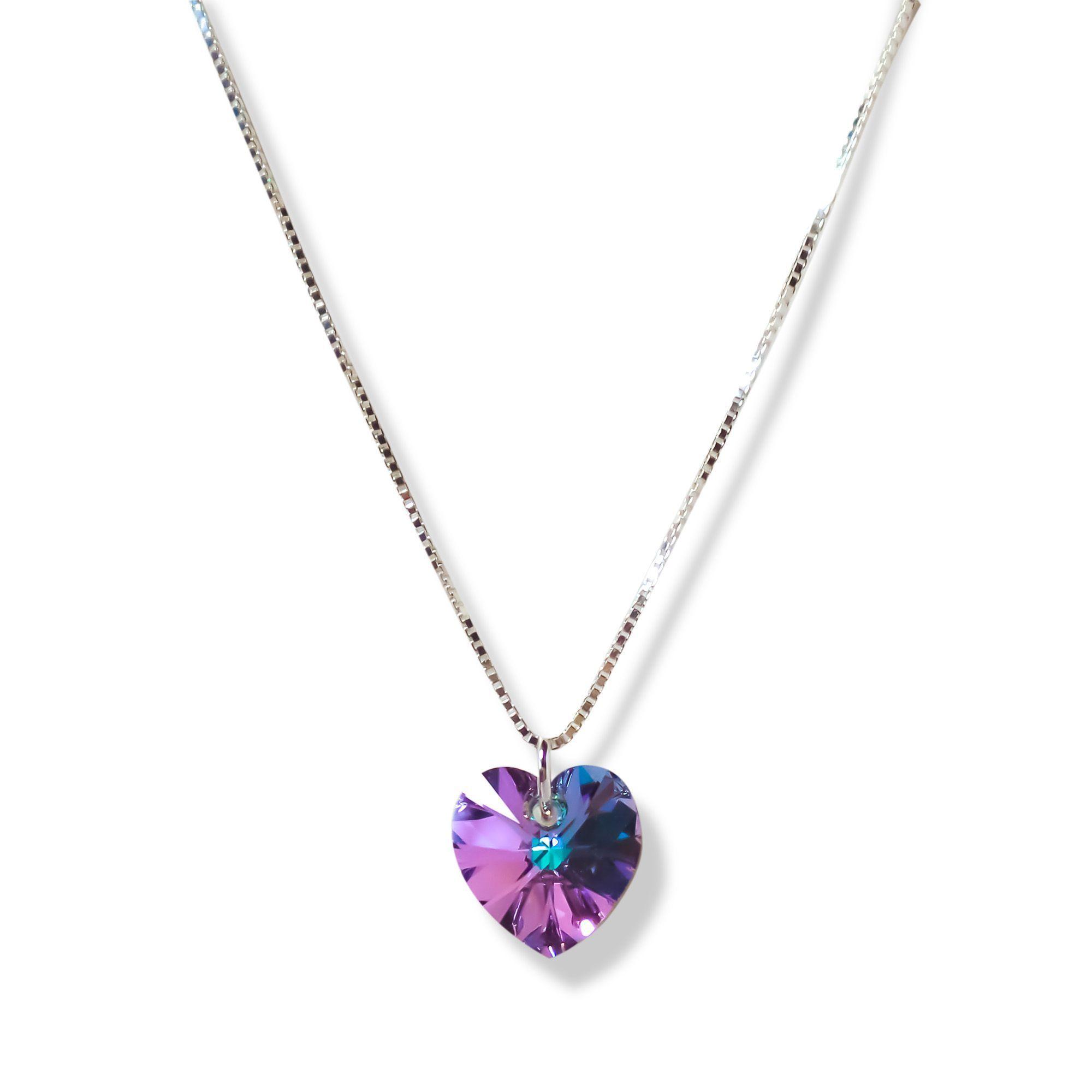 Collar Corazón Cristal Austríaco Vitrail Claro Plata Fina 925-0