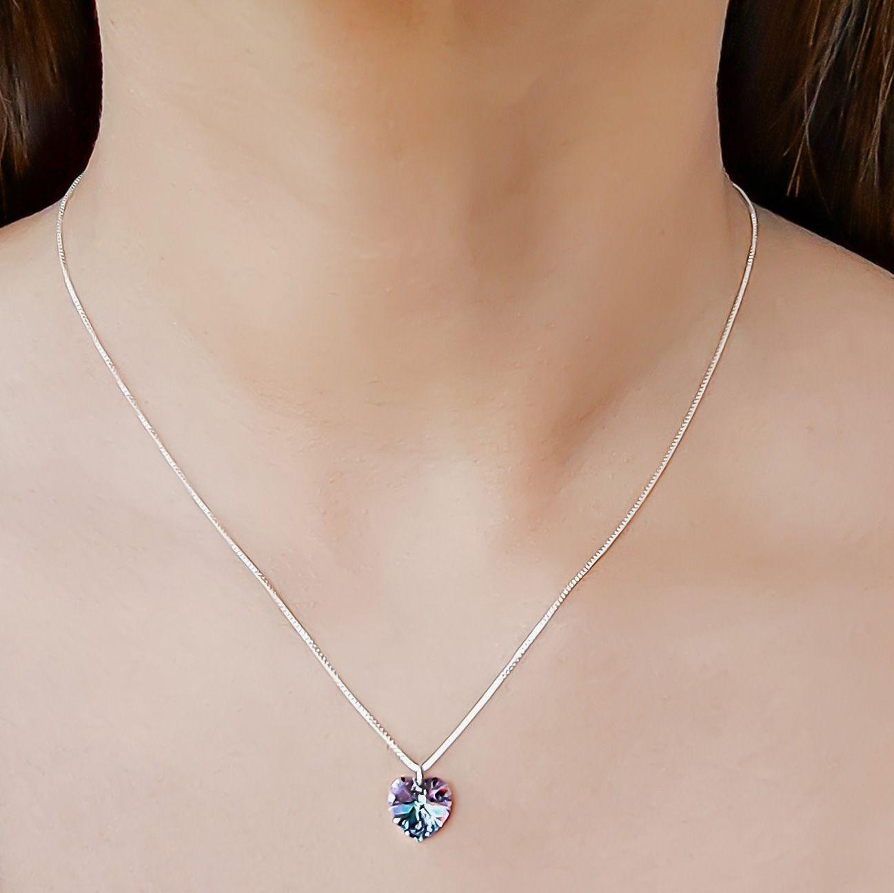 Collar Corazón Cristal Austríaco Vitrail Claro Plata Fina 925-1