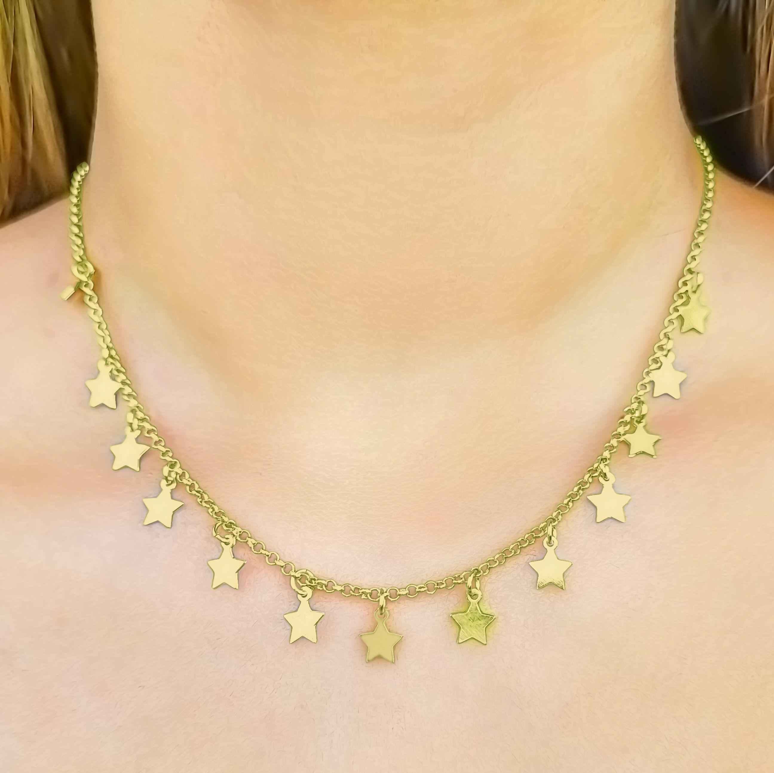Collar Choker Estrellas Colgantes 42cm Enchapado Oro 18K-2