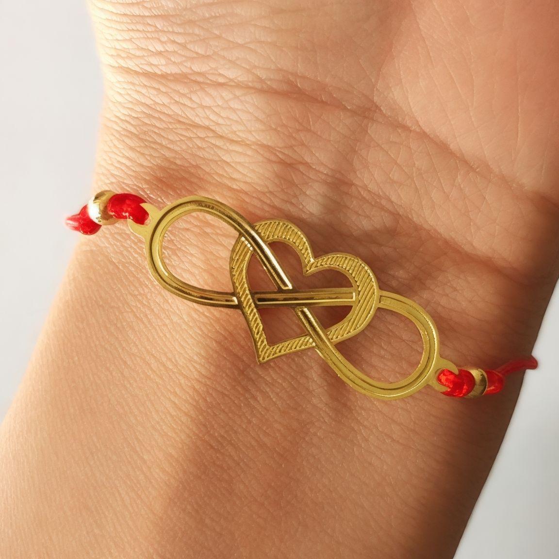 Pulsera Corazón Infinito Enchapado Oro 18K Cordón Rojo-2