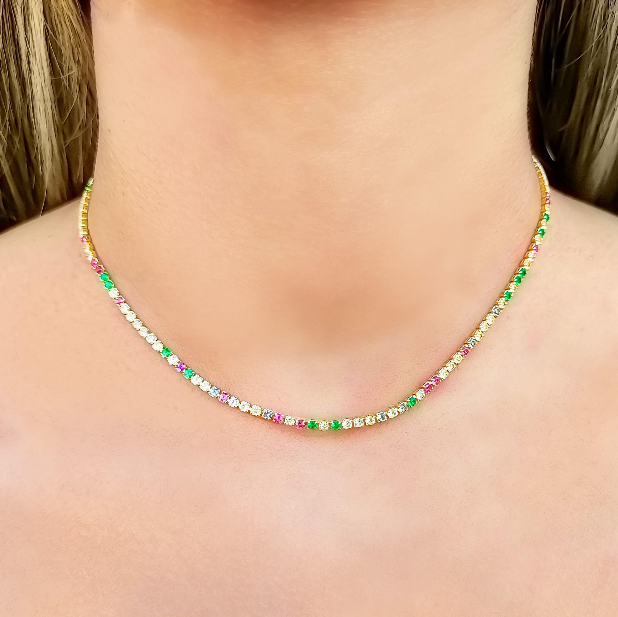 Collar Choker Circones Colores Enchapado Oro 18K-2