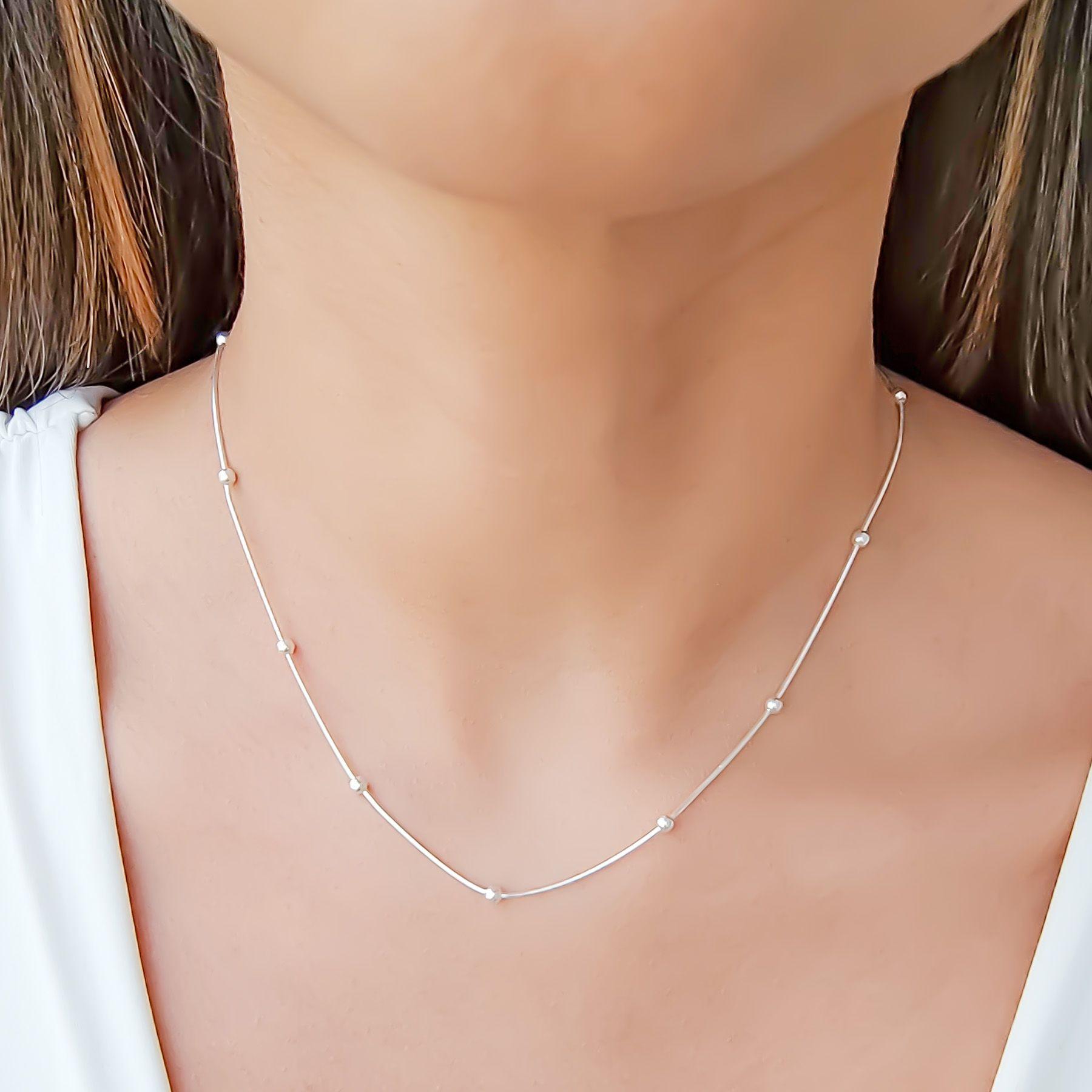 Collar bolitas cadena cola topo Plata Fina 925-2