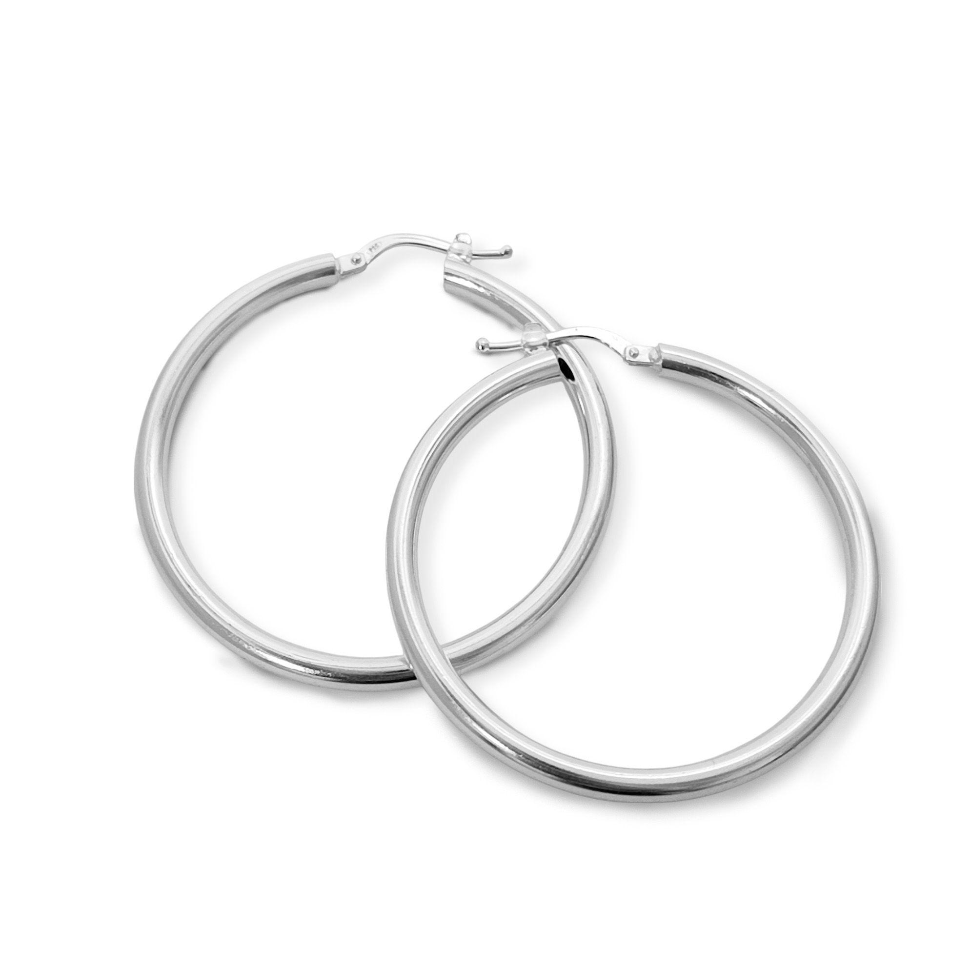 Aros Argollas Tubo Redondo 40mm Plata Fina 925-0