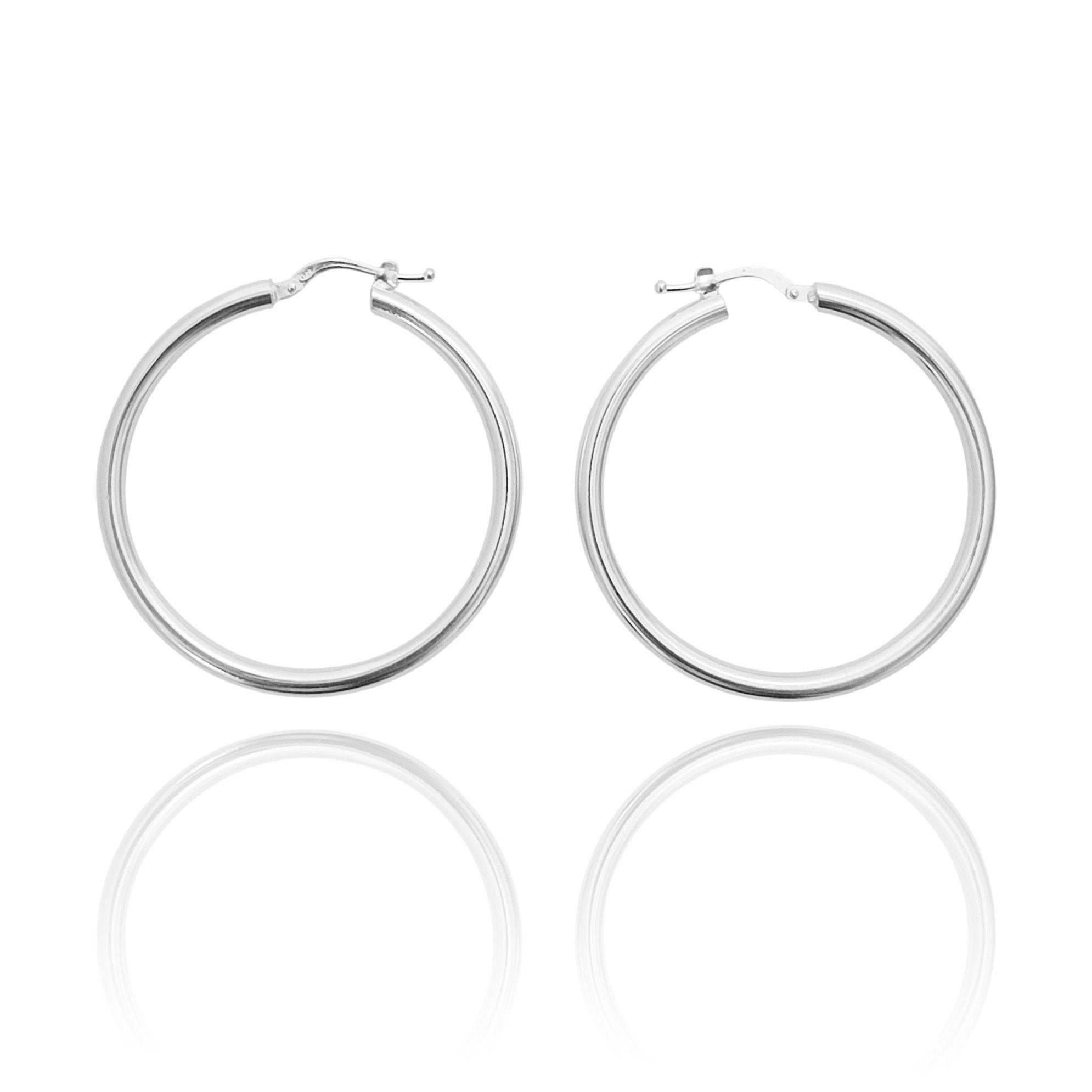 Aros Argollas Tubo Redondo 40mm Plata Fina 925-1