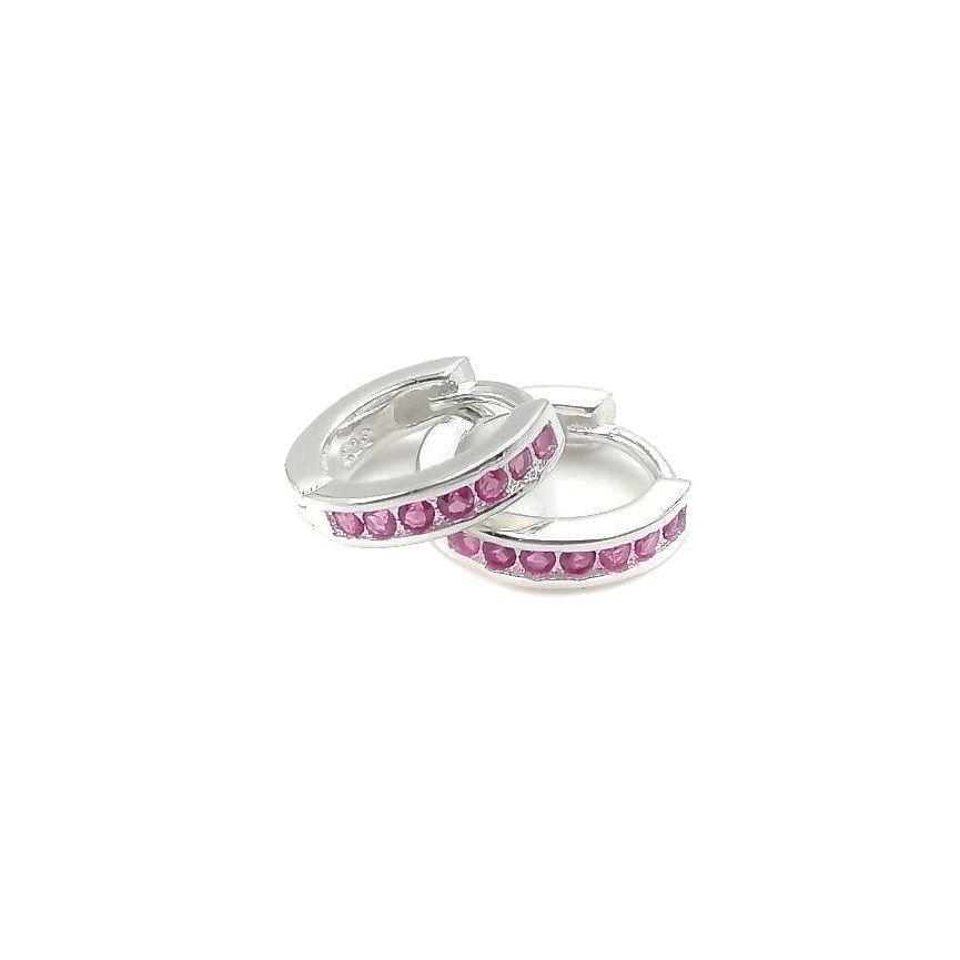 Aros Argolla Mini Circones Fucsia Plata Fina 925-0