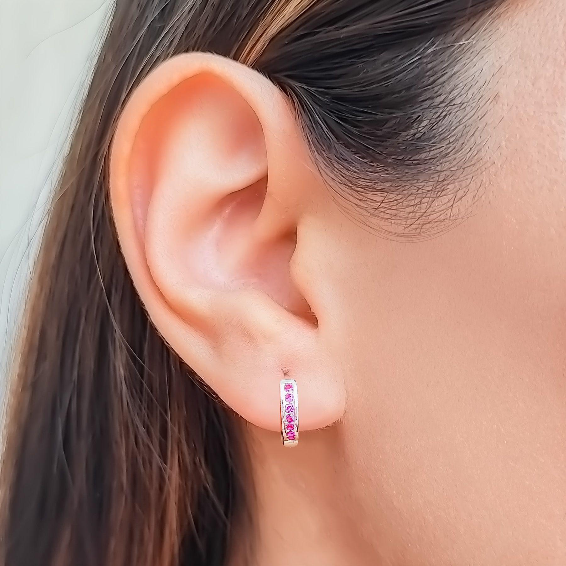 Aros Argolla Mini Circones Fucsia Plata Fina 925-1