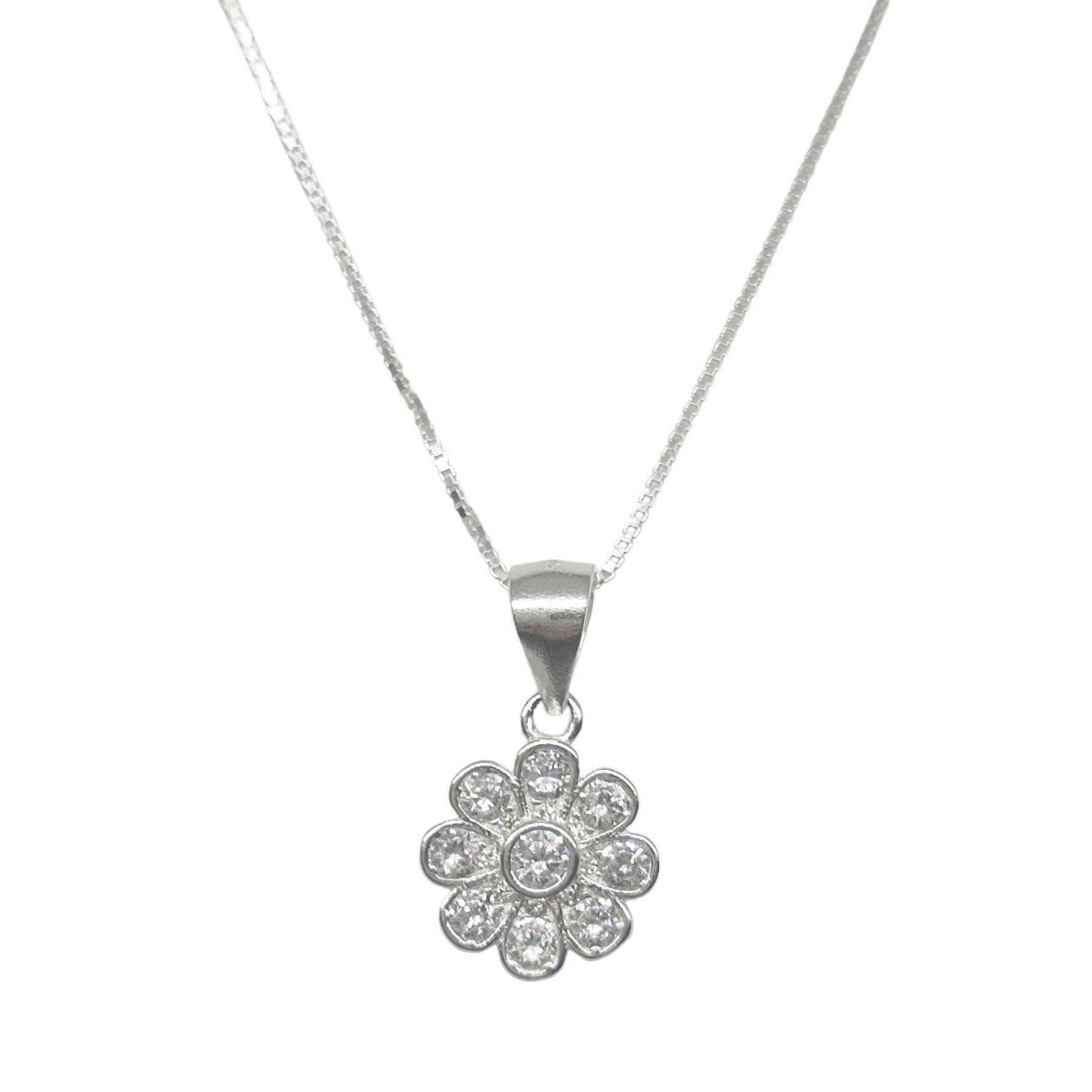 Collar Flor Margarita Circón Plata Fina 925-0
