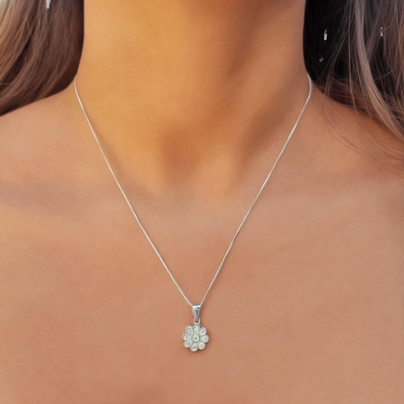 Collar Flor Margarita Circón Plata Fina 925-1