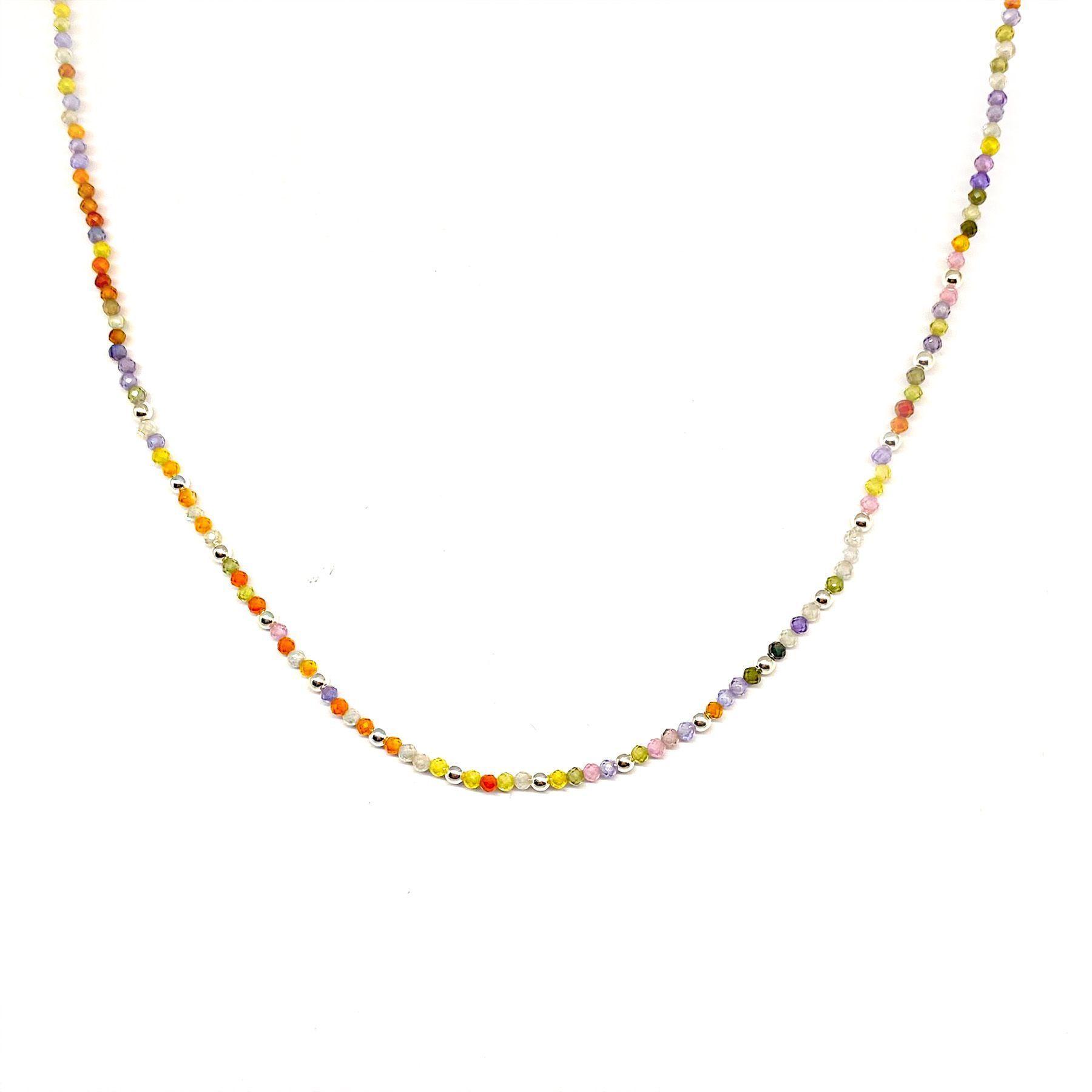 Collar Cristales Colores Facetados Plata Fina 925-0