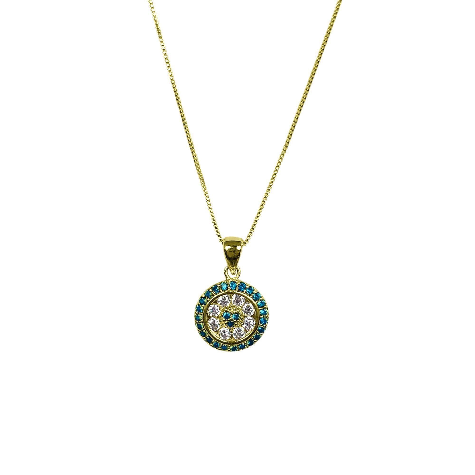 Collar Redondo Circón Azul Blanco Enchapado Oro 18K-2
