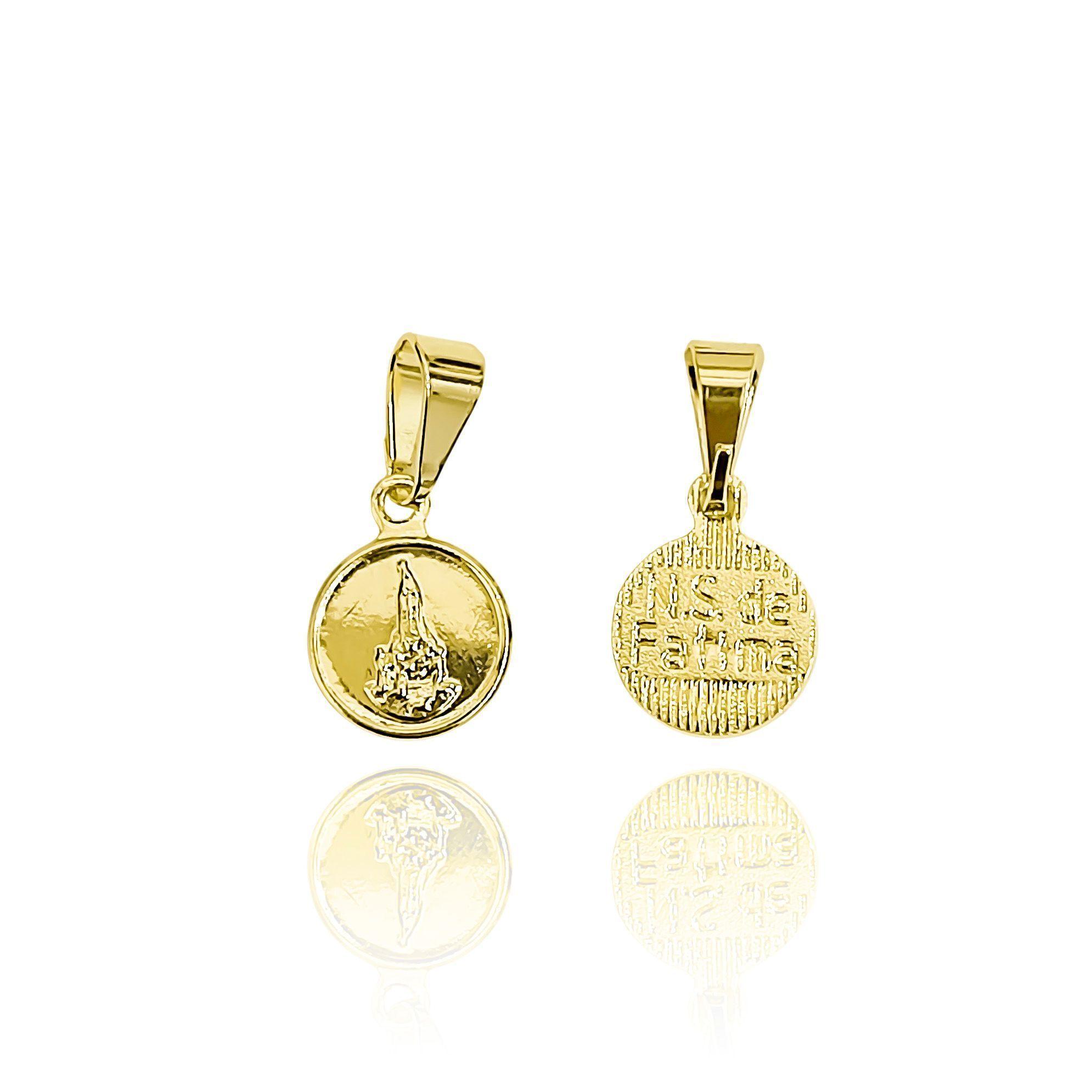 Colgante Medalla Virgen De Fátima 9mm Enchapado Oro 18K-3