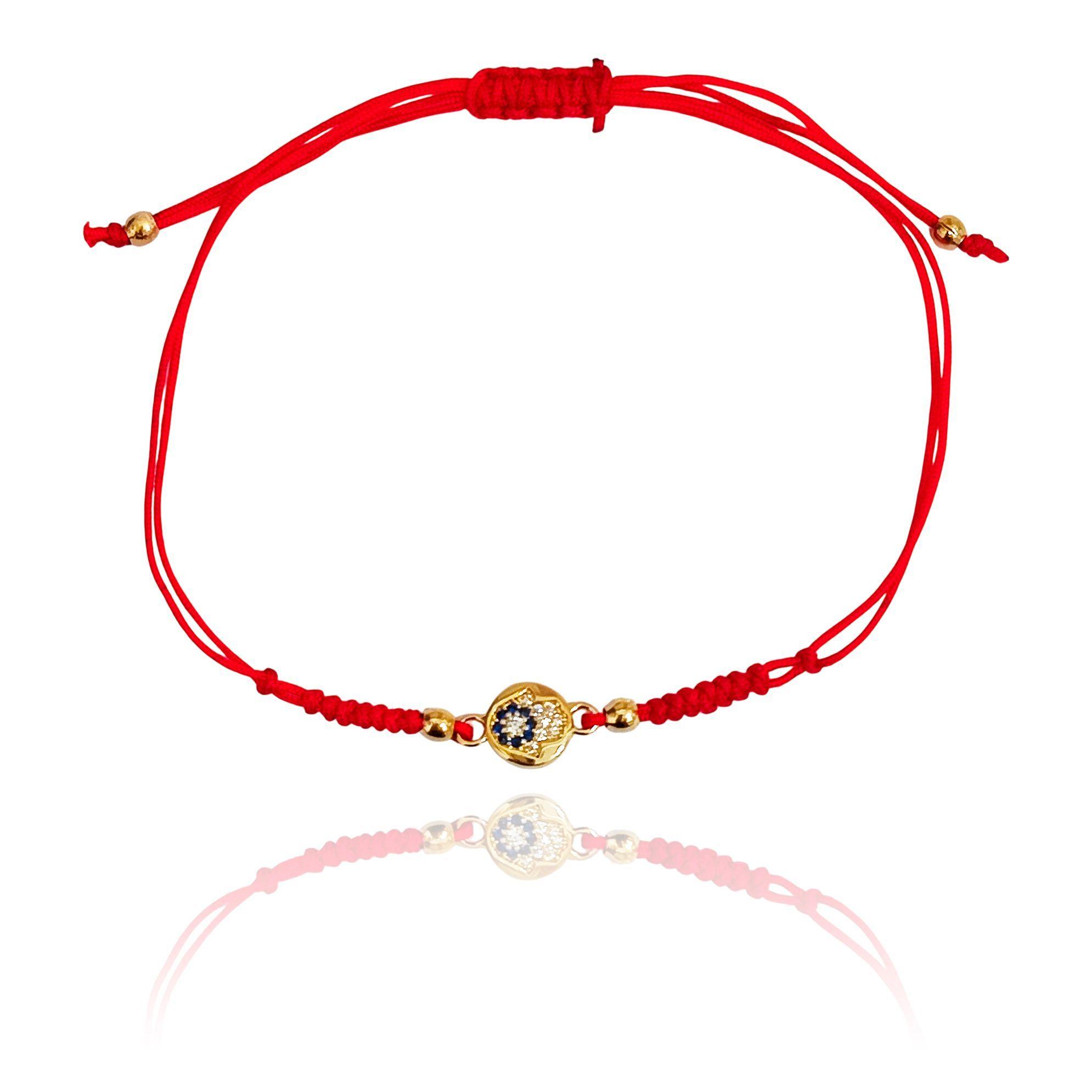 Pulsera Mano De Fátima Circón Enchapado Oro 18K Cordón Rojo-2