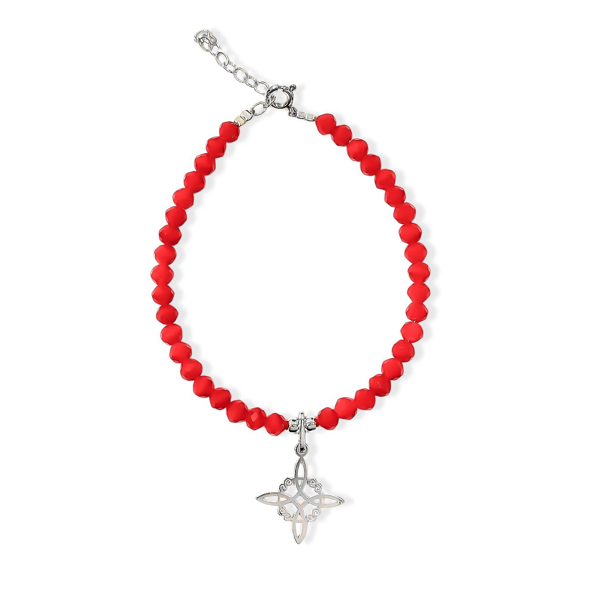 Pulsera Cristal Rojo Nudo De Bruja Colgante Plata Fina 925-0