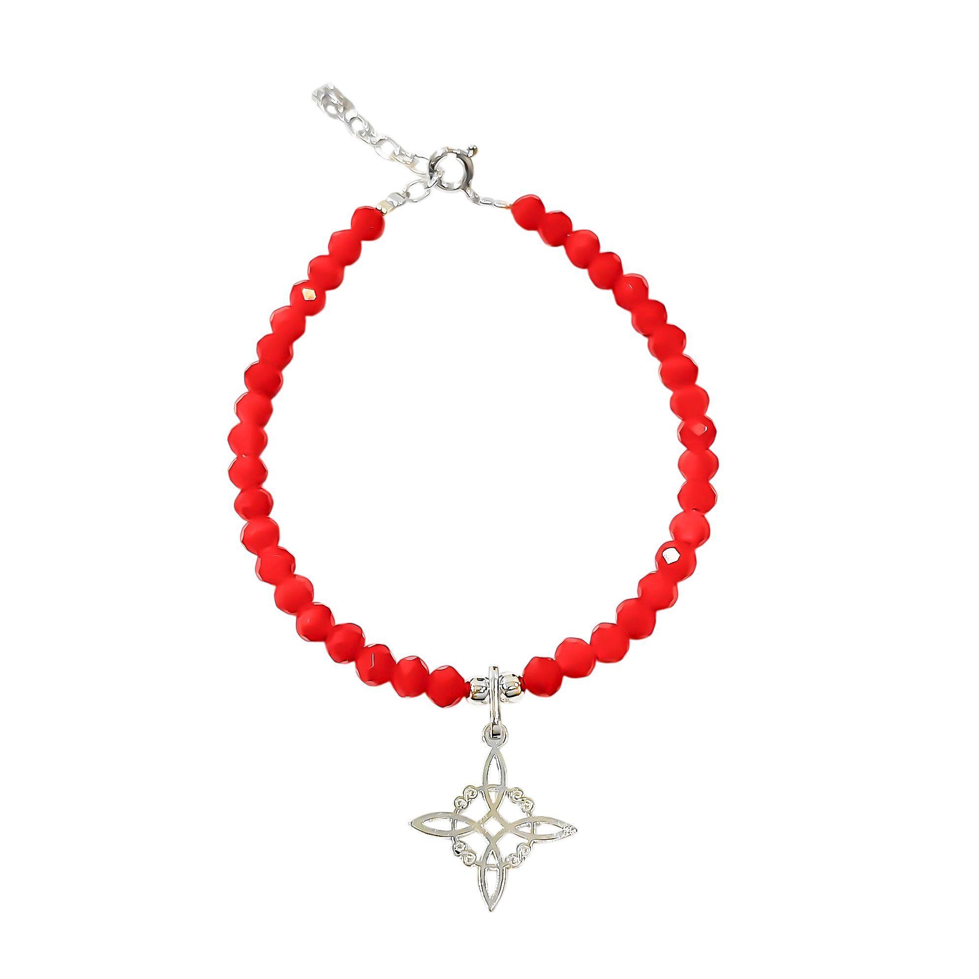 Pulsera Cristal Rojo Nudo De Bruja Colgante Plata Fina 925-1