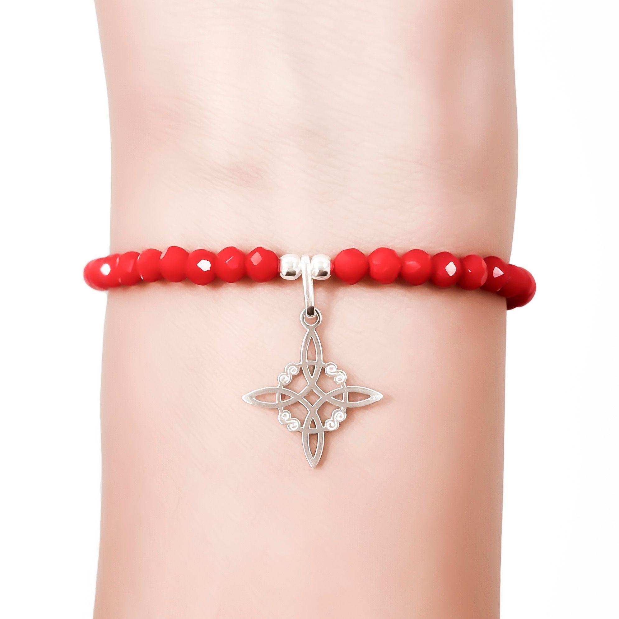 Pulsera Cristal Rojo Nudo De Bruja Colgante Plata Fina 925-2