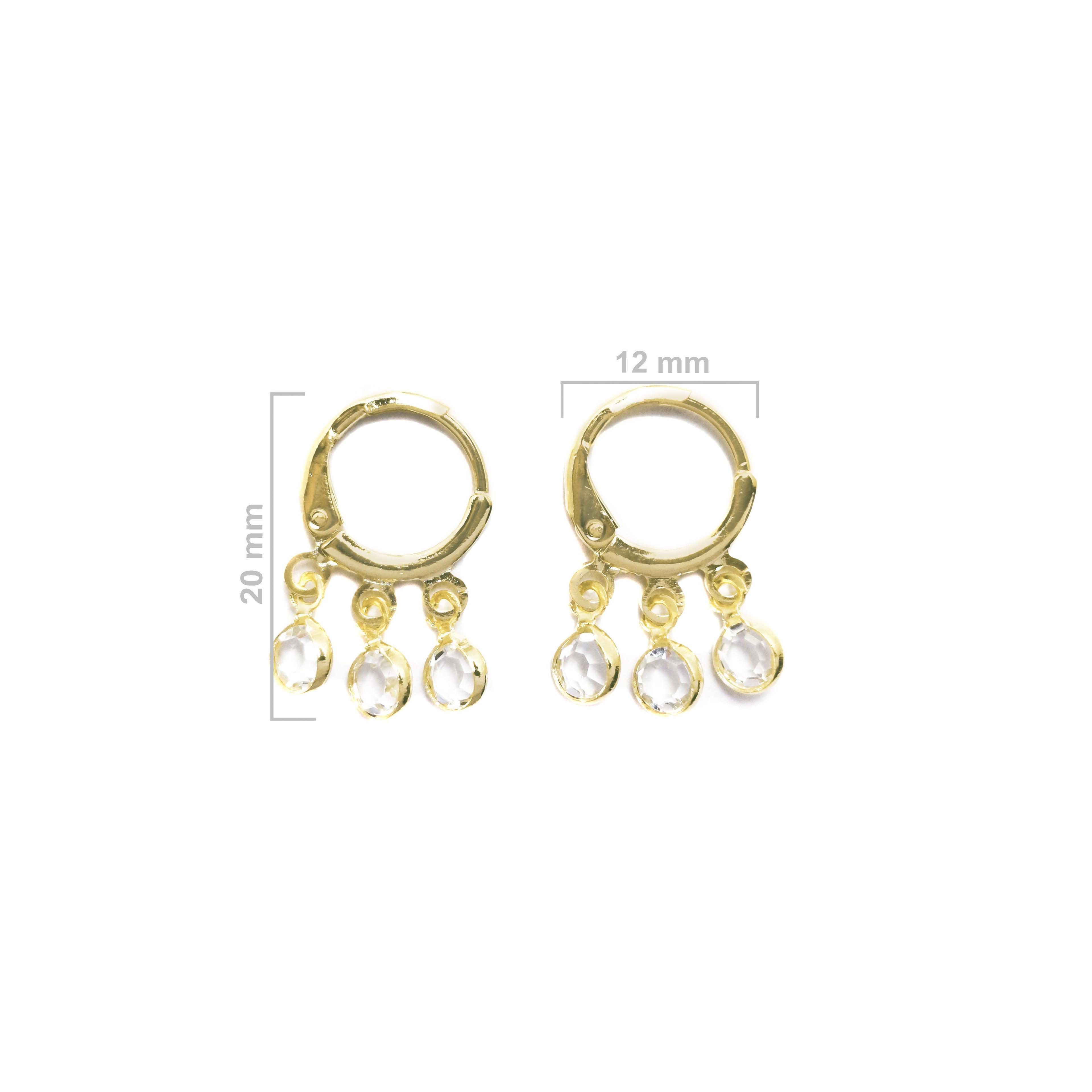 Aros Argolla 3 Circones Blancos Enchapado Oro 18K-1