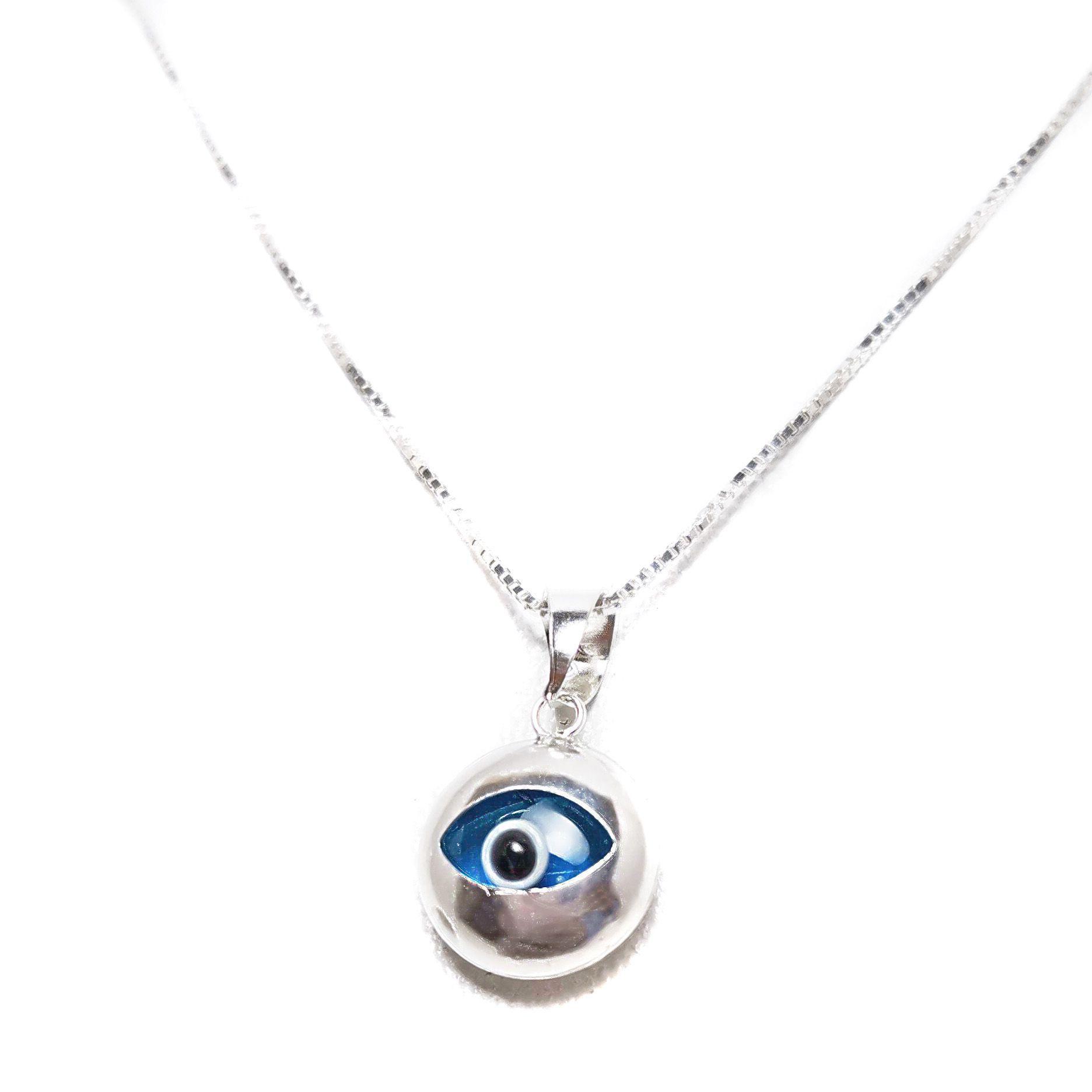 Collar Ojo Turco Cristal Azul Plata Fina 925-2