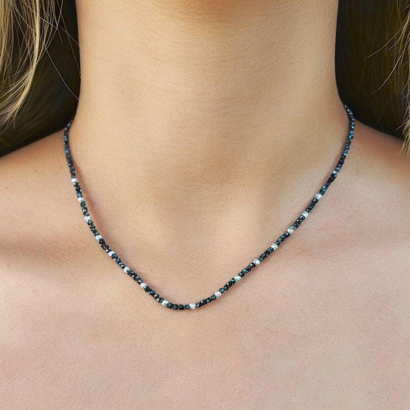 Collar Cristales Facetados Negros Plata Fina 925-2