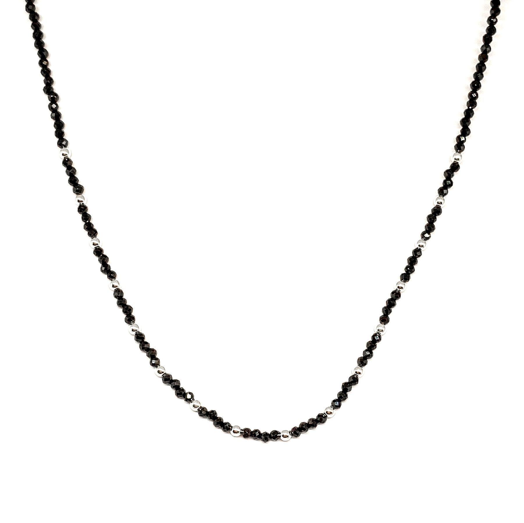 Collar Cristales Facetados Negros Plata Fina 925-0