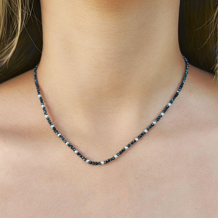 Collar Cristales Facetados Negros Plata Fina 925-1
