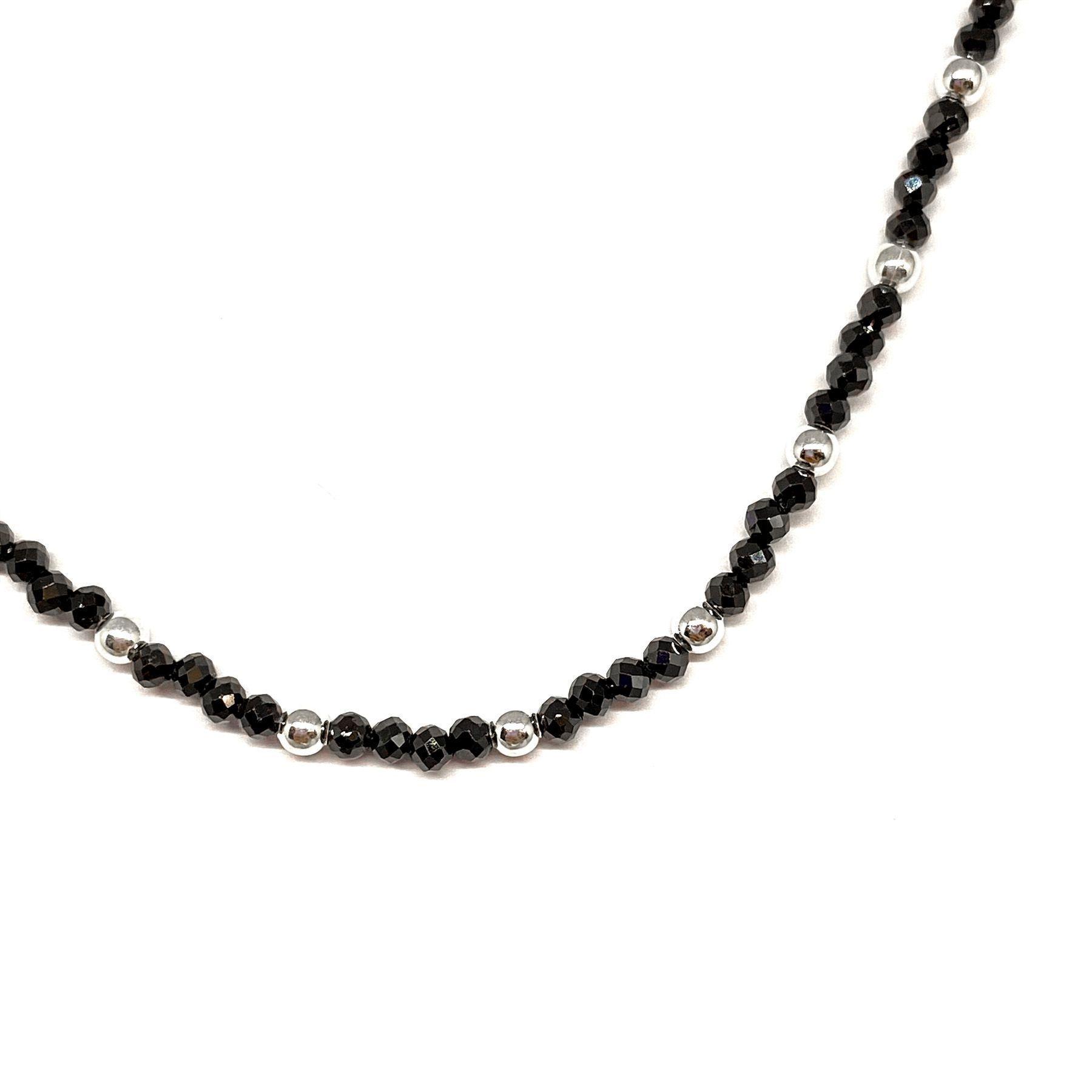 Collar Cristales Facetados Negros Plata Fina 925-2