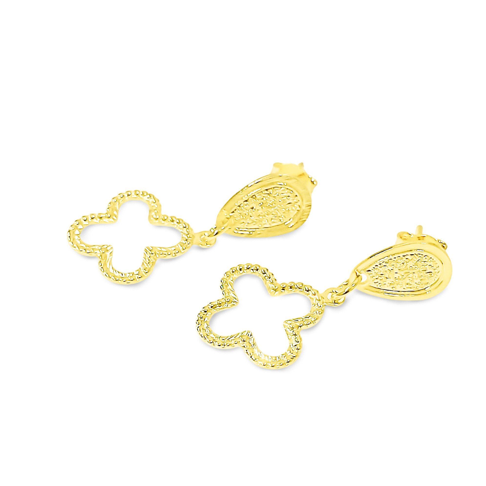Aros Trébol Calado Borde Tope Enchapado Oro 18K-2