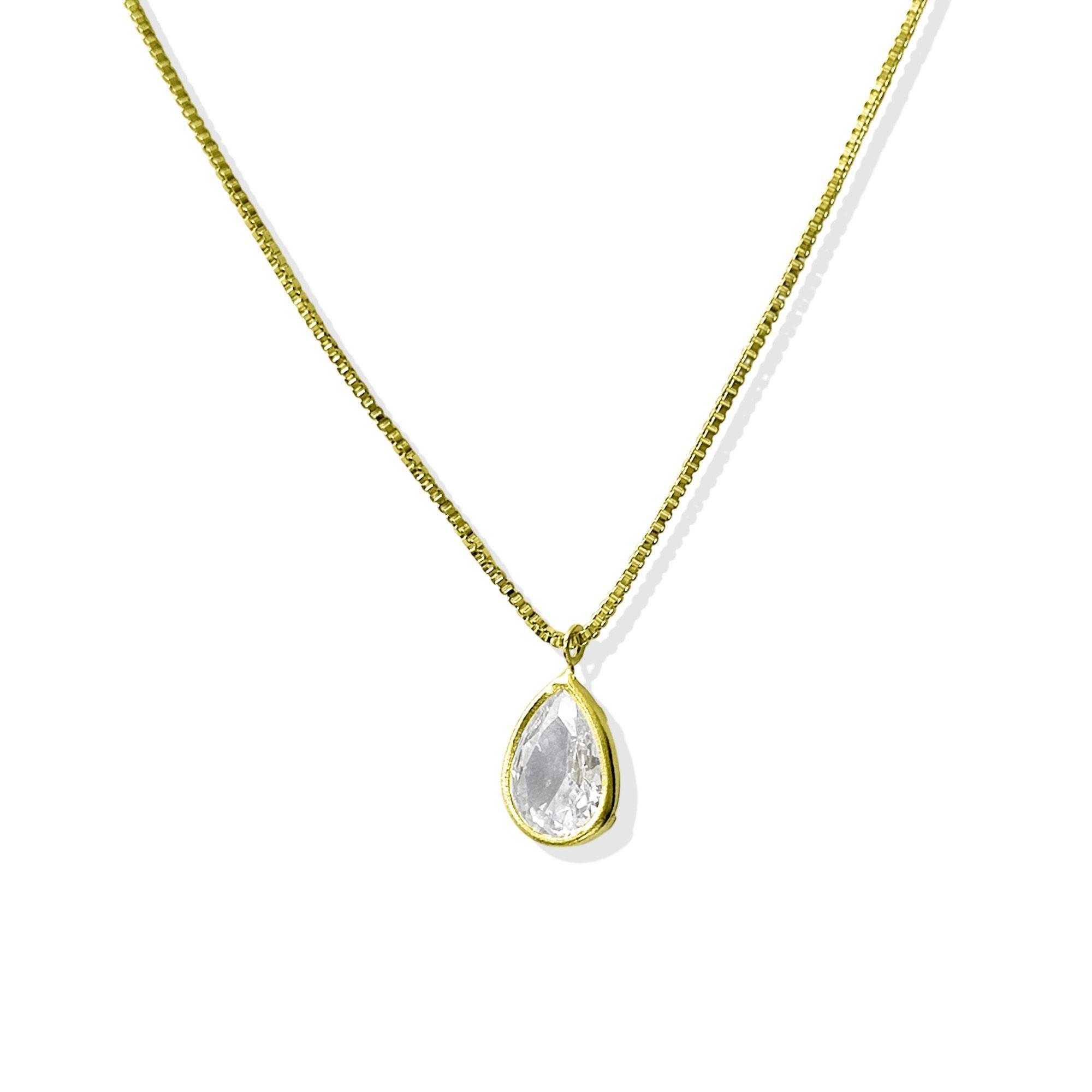 Collar Gota Circón Blanco Enchapado Oro 18K-2