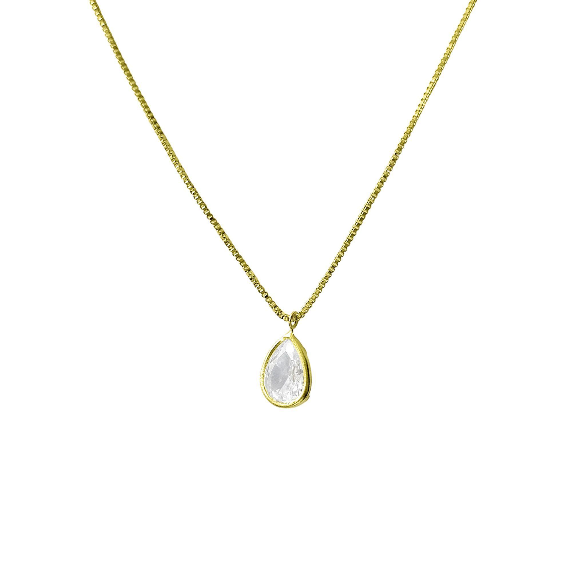 Collar Gota Circón Blanco Enchapado Oro 18K-3