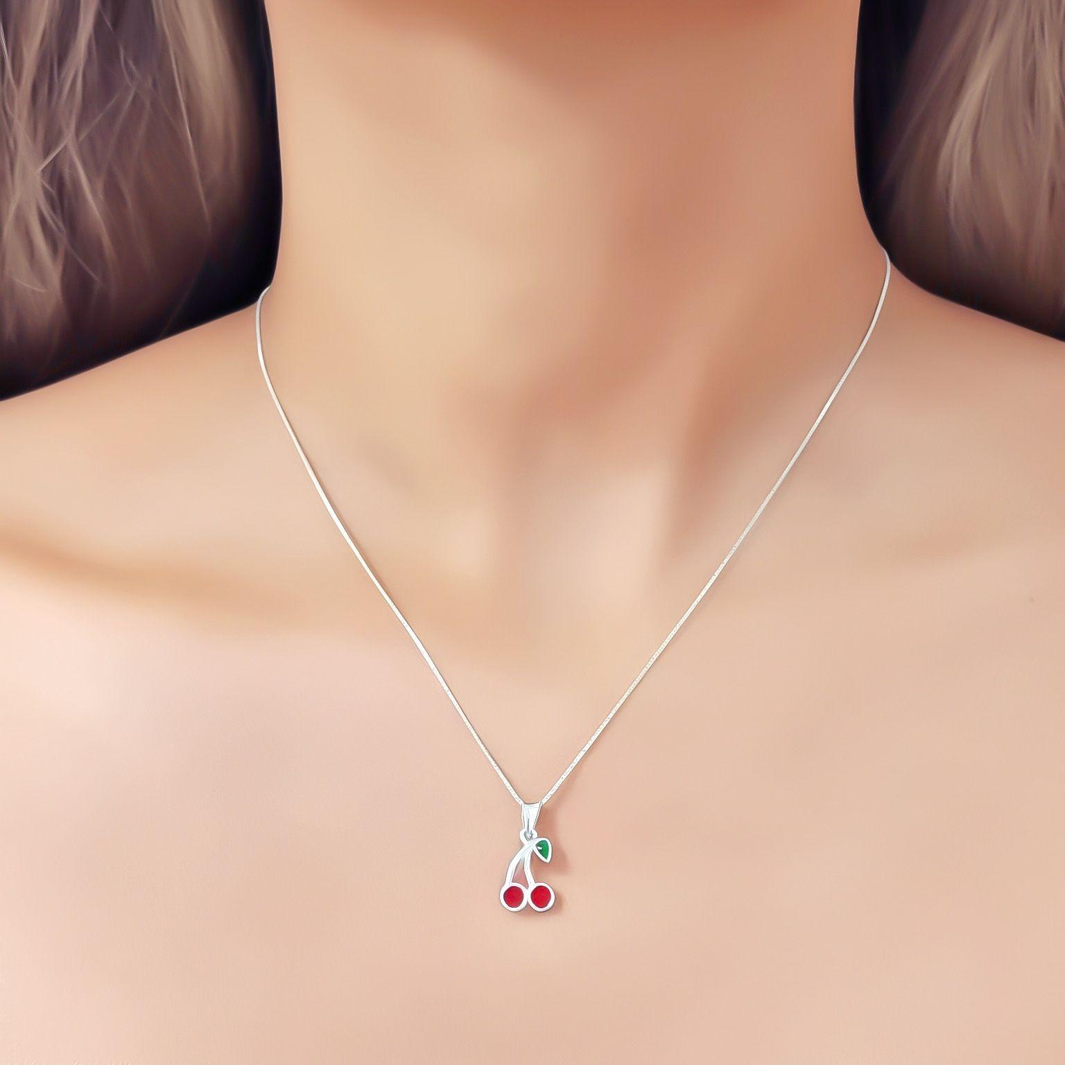 Collar Cereza Esmaltada Cadena Veneciana Plata Fina 925-2