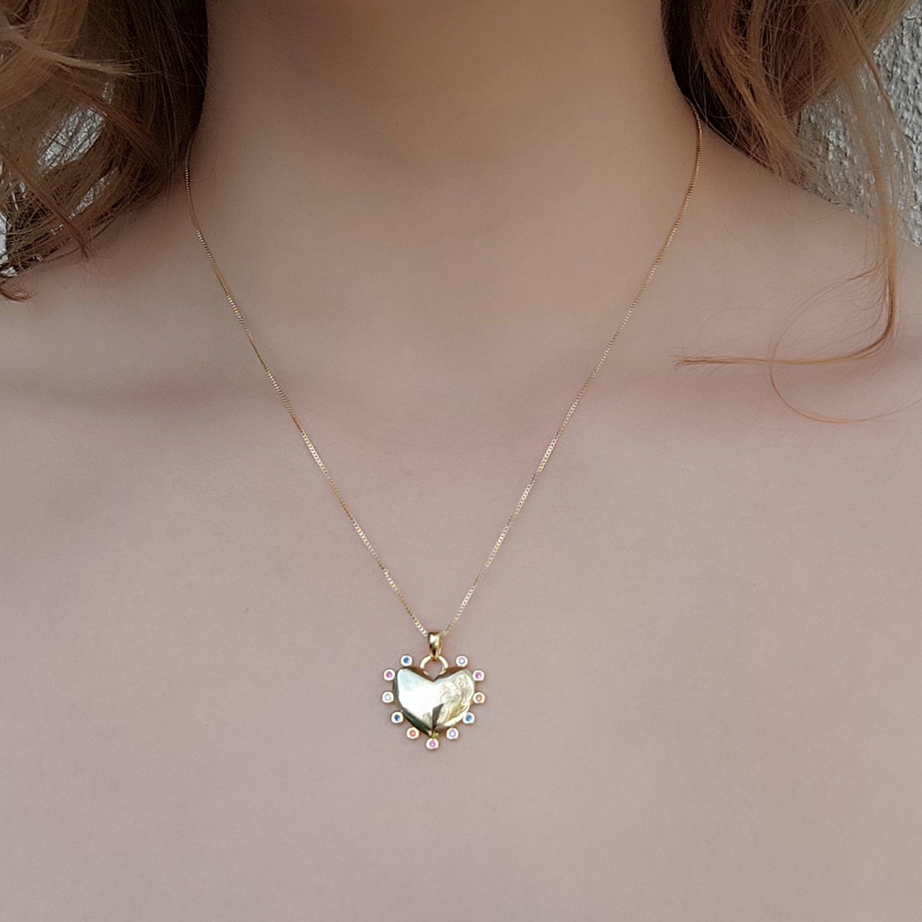 Collar Corazón Circones Colores Enchapado Oro 18K-2