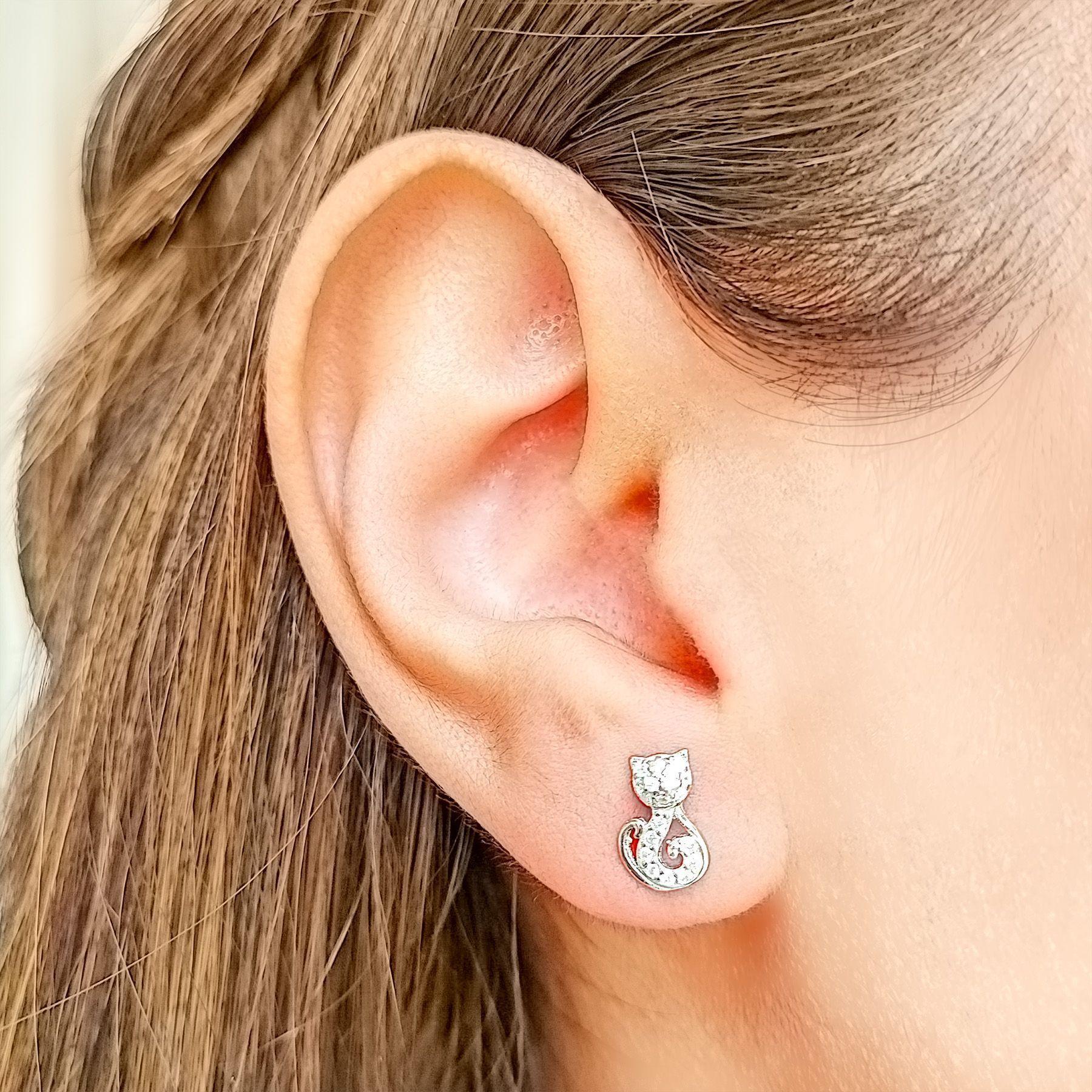 Aros Gato Circones Blancos Plata Fina 925-2