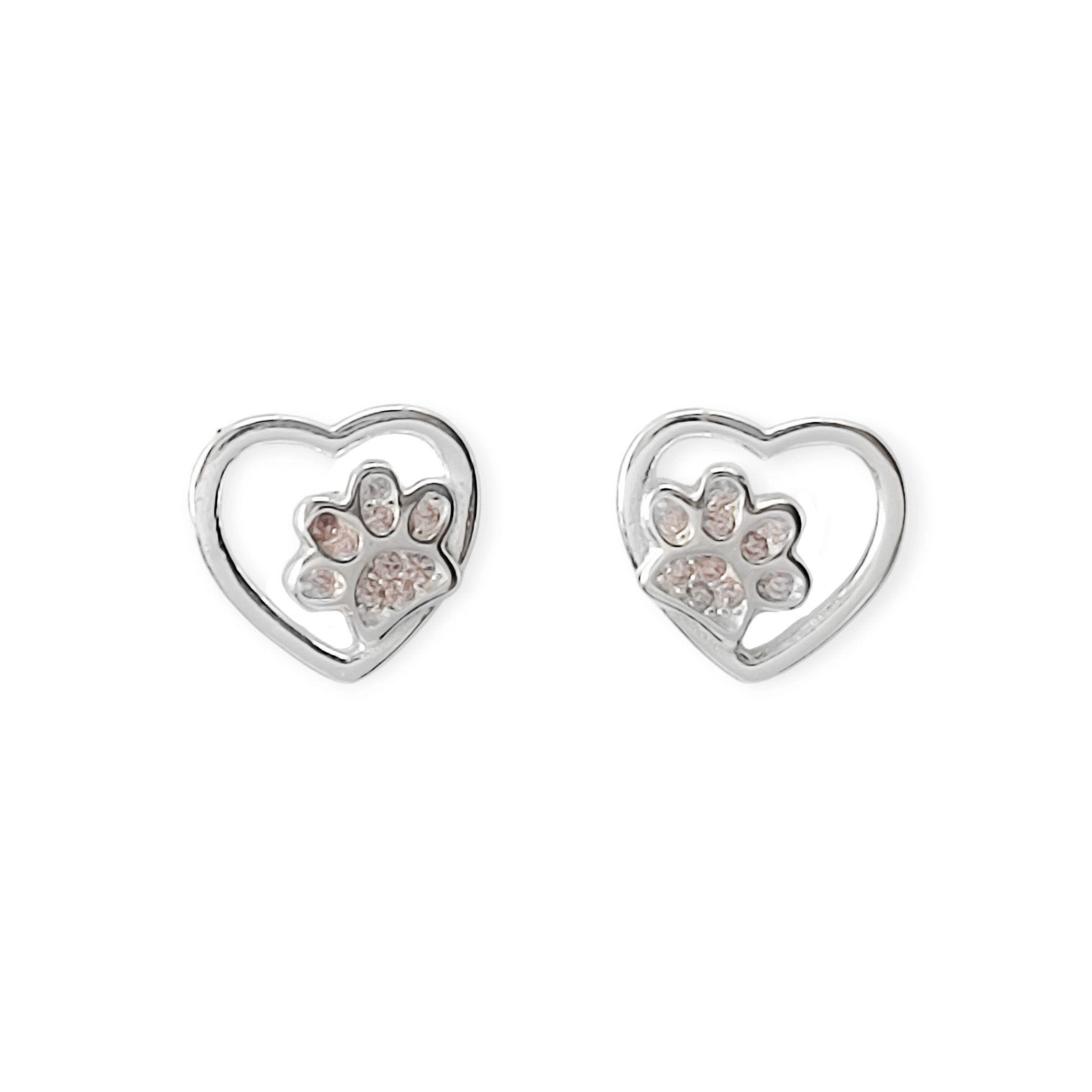 Aros Corazón Huella Circón Rosado Plata Fina 925-2