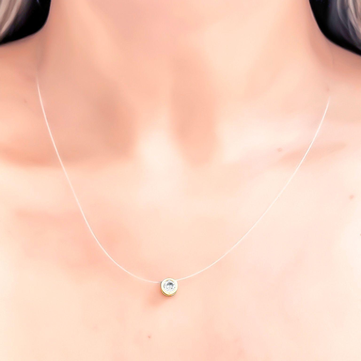 Collar Invisible Punto De Luz 6mm Enchapado Oro 18K-2