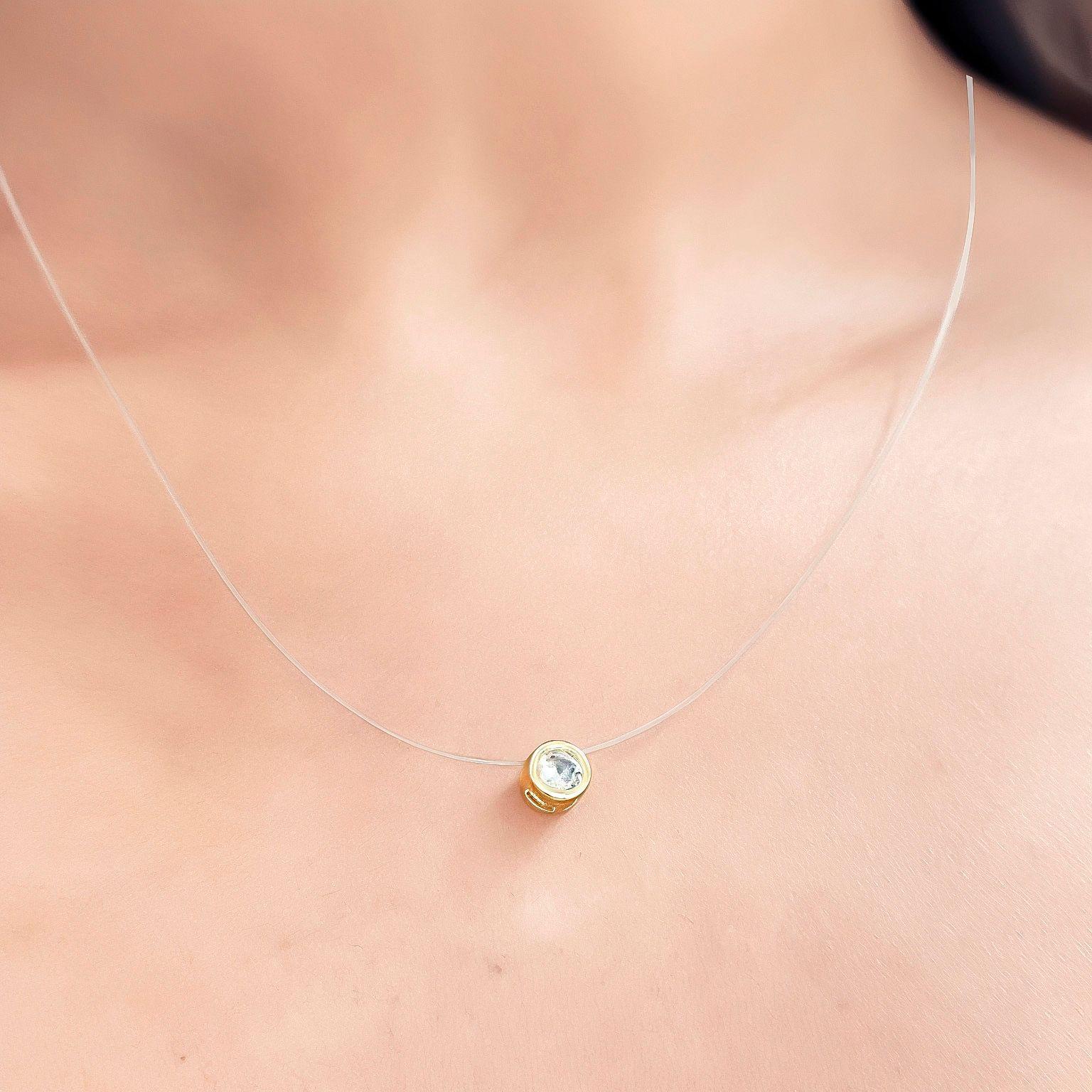 Collar Invisible Punto De Luz 6mm Enchapado Oro 18K-3