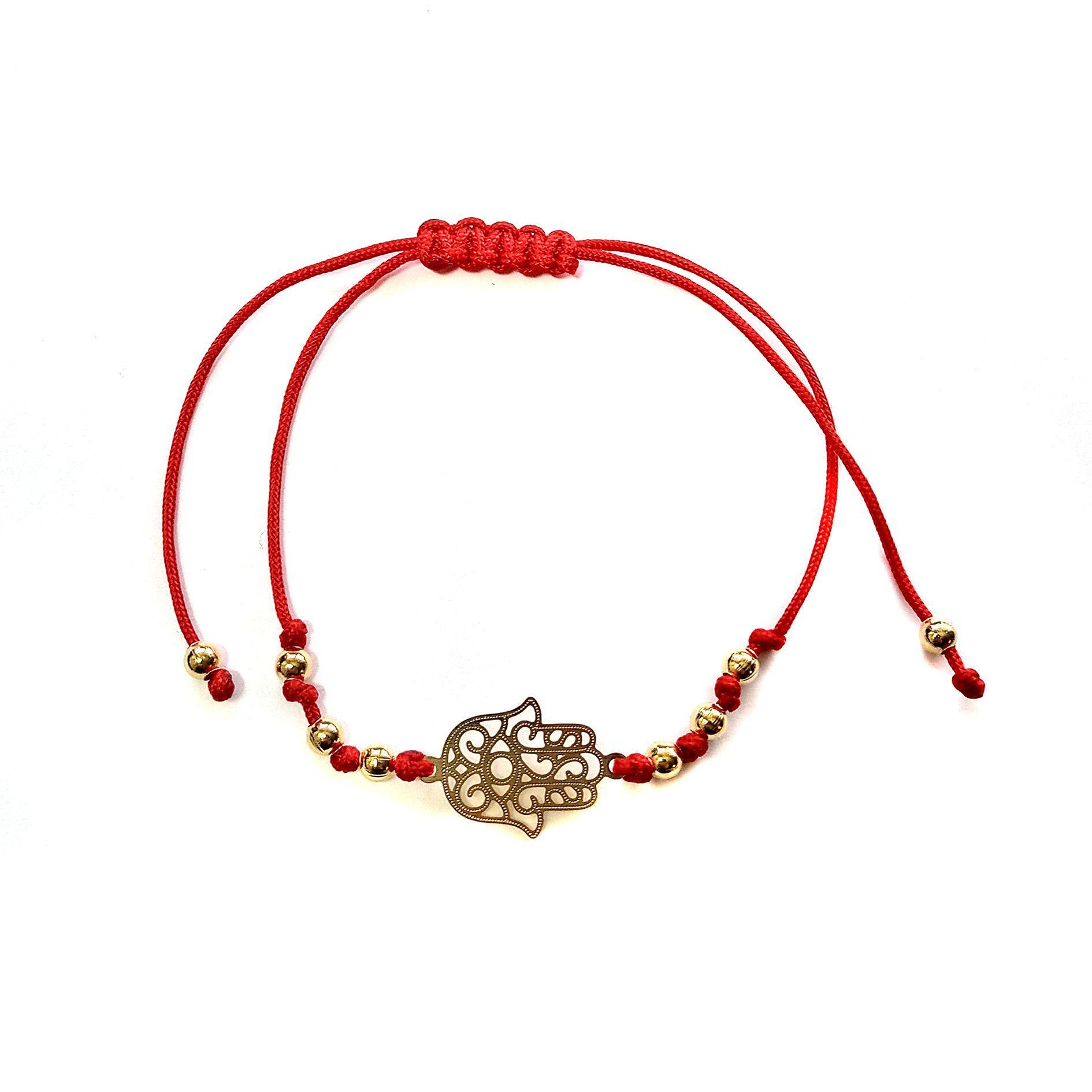 Pulsera Mano Fátima Enchapado Oro 18K Cordón Rojo-0