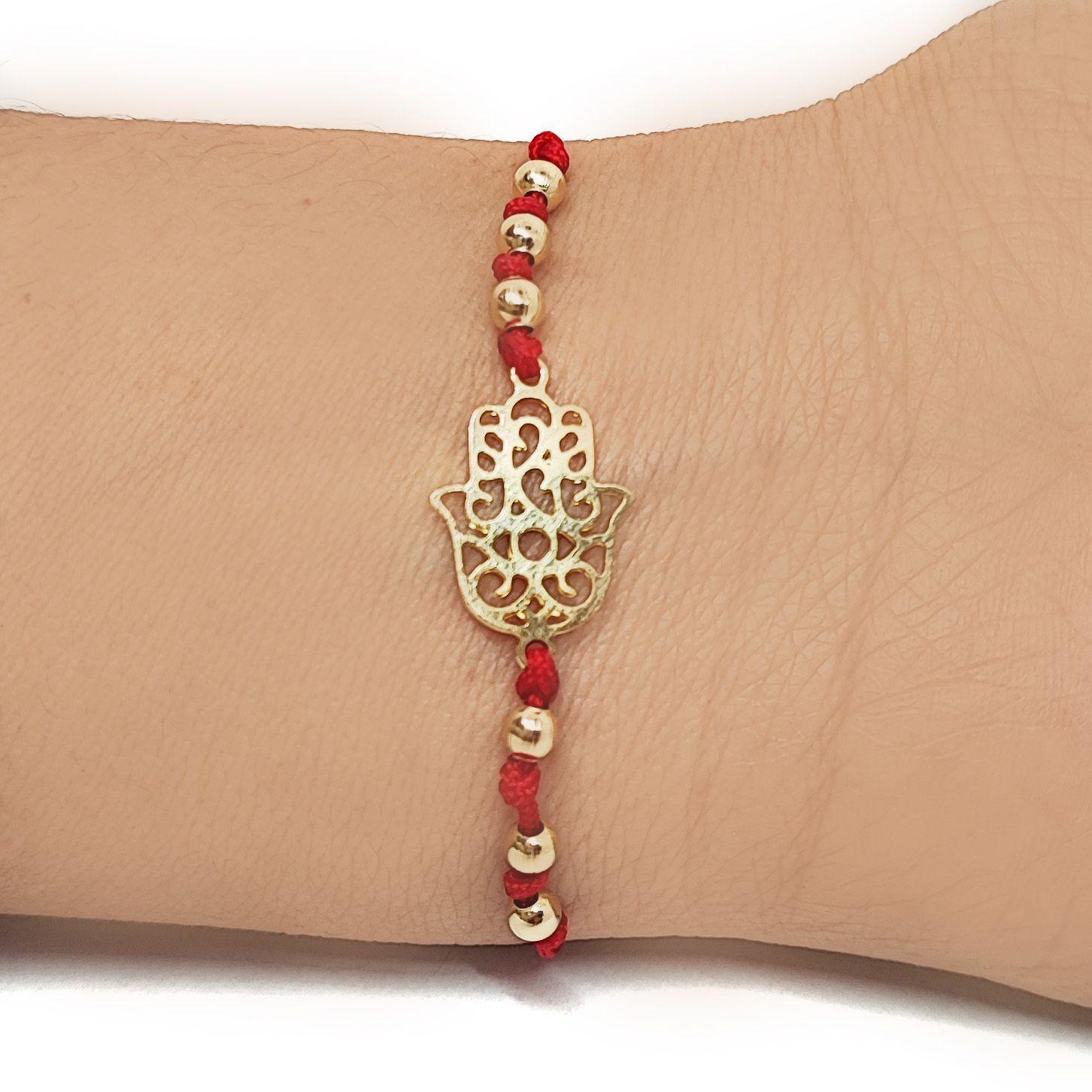 Pulsera Mano Fátima Enchapado Oro 18K Cordón Rojo-1