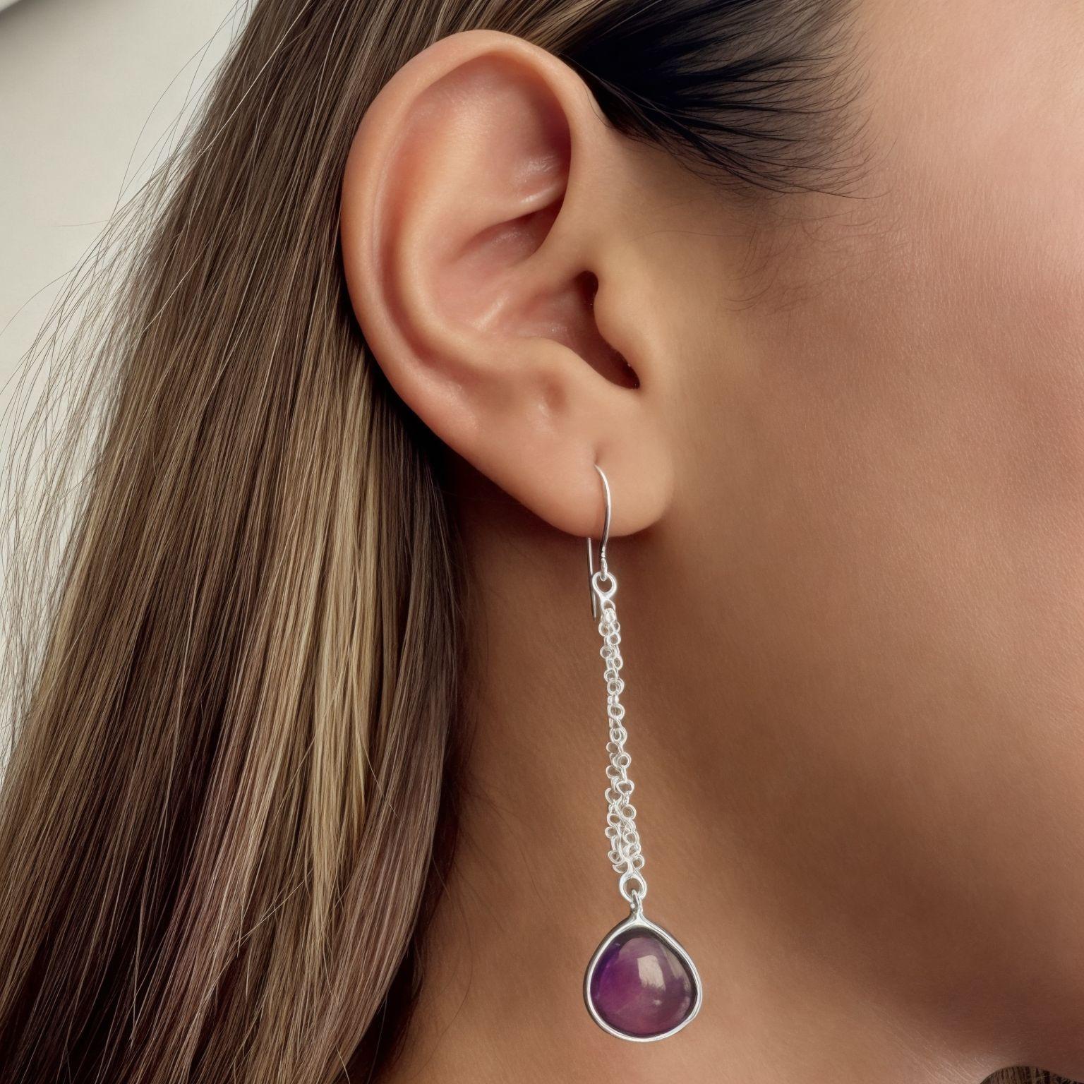Aros Gota Amatista Colgante Gancho Plata Fina 925-2